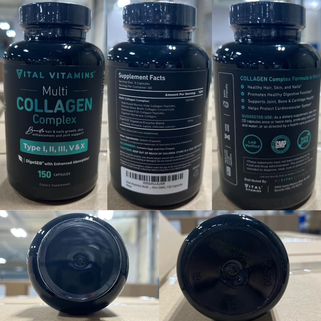 Vital Vitamins Multi Collagen Capsules - Type I, II, III, V, X - Grass-Fed, Collagen Peptides Supplements, Non-GMO - for Men & Women - 150 Count Vital Vitamins Au supplements