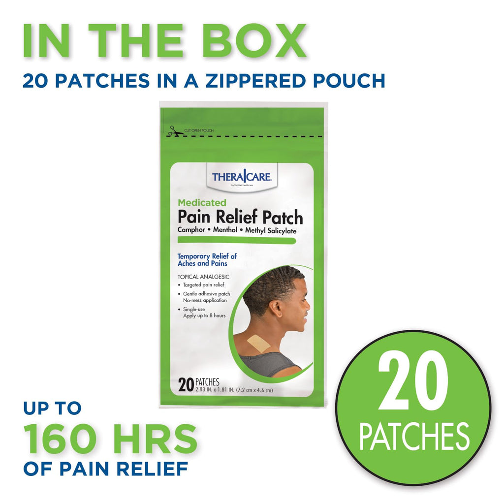 TheraCare Targeted Pain Relief Medicated Patch | Neck, Shoulder, Small Areas | 20-Count | 2.83” x 1.81” | Topical Analgesic | Camphor, Menthol, Methyl Salicylate | Gentle Adhesive Thera Care Au supplements