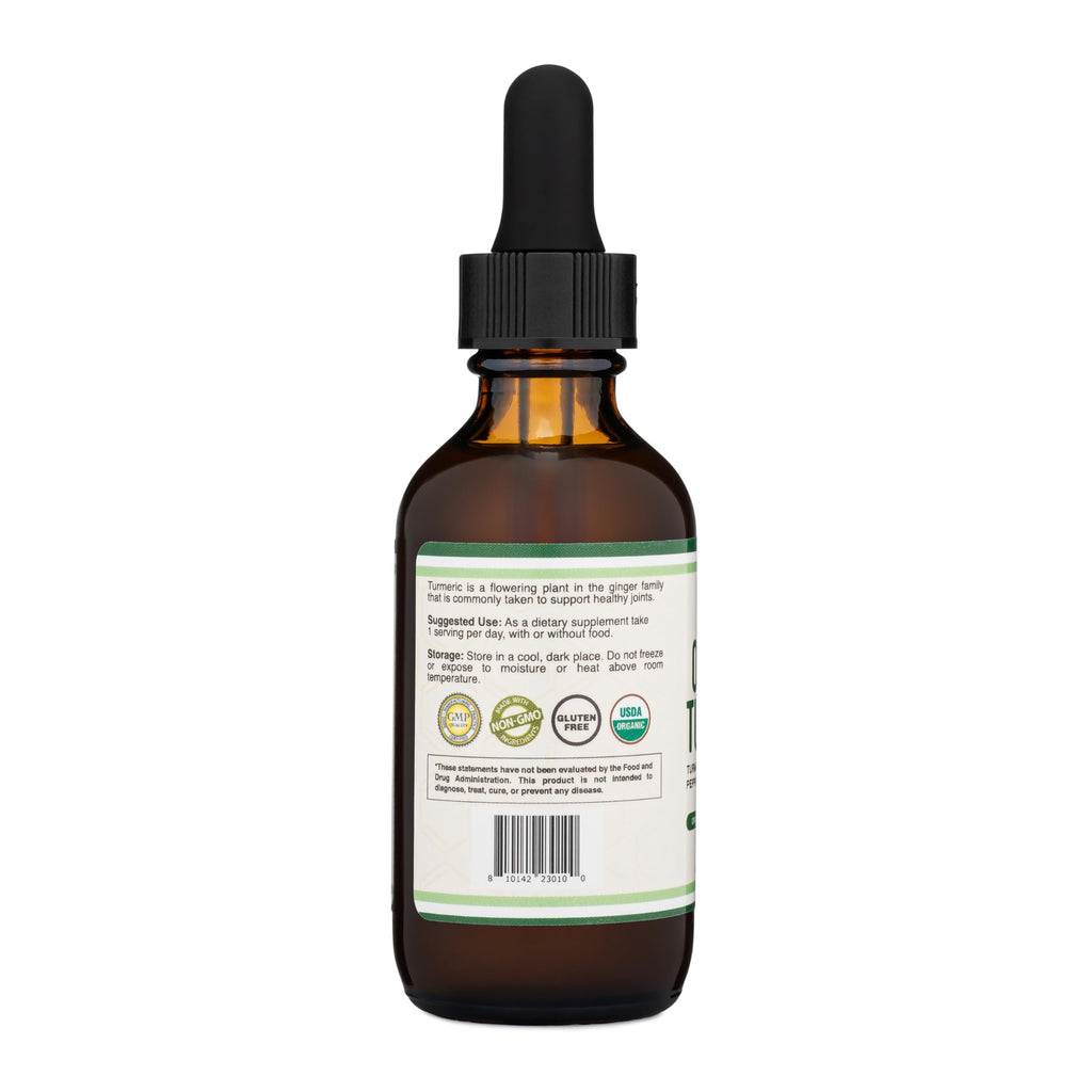 Turmeric Curcumin with Black Pepper Drops - Organic Turmeric Supplement Drops 1,180mg - 2FL OZ, 60 Servings (with Black Pepper Seed, Ginger, Rosemary, and Sage)