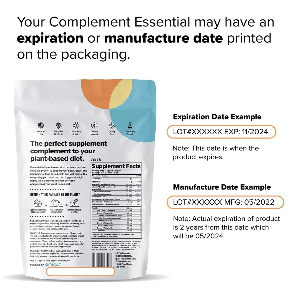 Complement Essential Vegan Multivitamin for Men & Women (30 Servings, 90 Capsules) with Omega-3 DHA & EPA, B12, Vitamin D3 & K2, Zinc, Selenium Complement Au supplements