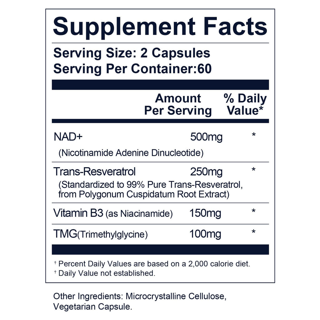 UltraViat NAD+ Supplement 1000mg, Premium NAD+ & Resveratrol Complex for Energy & Anti Aging - 120 Capsules UltraViat Au supplements