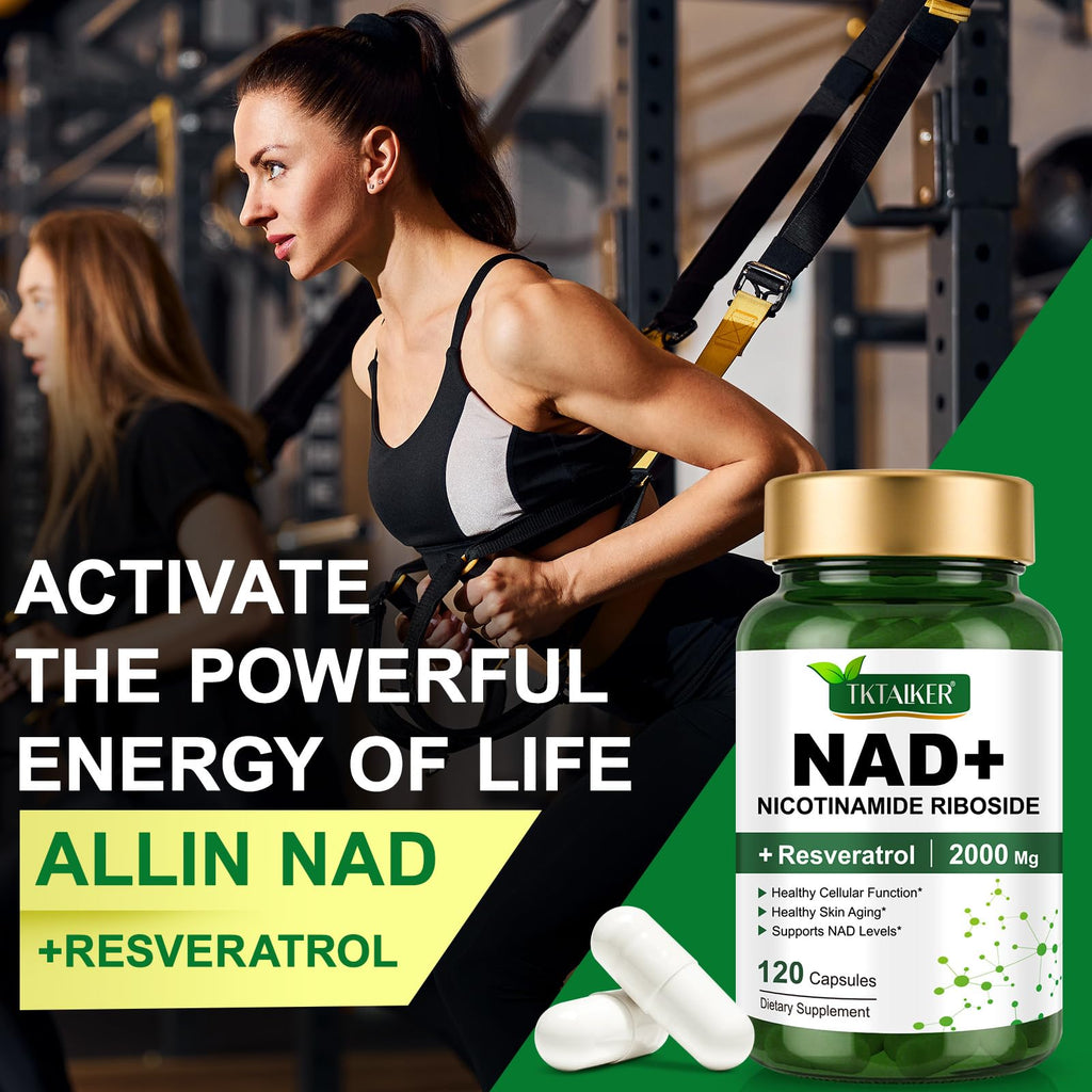 TKTALKER NAD Supplement 2000 Mg - 120 Capsules True NAD & Resveratrol, NMN Alternative Liposomal NAD+ for Women & Men, Support Cellular Health