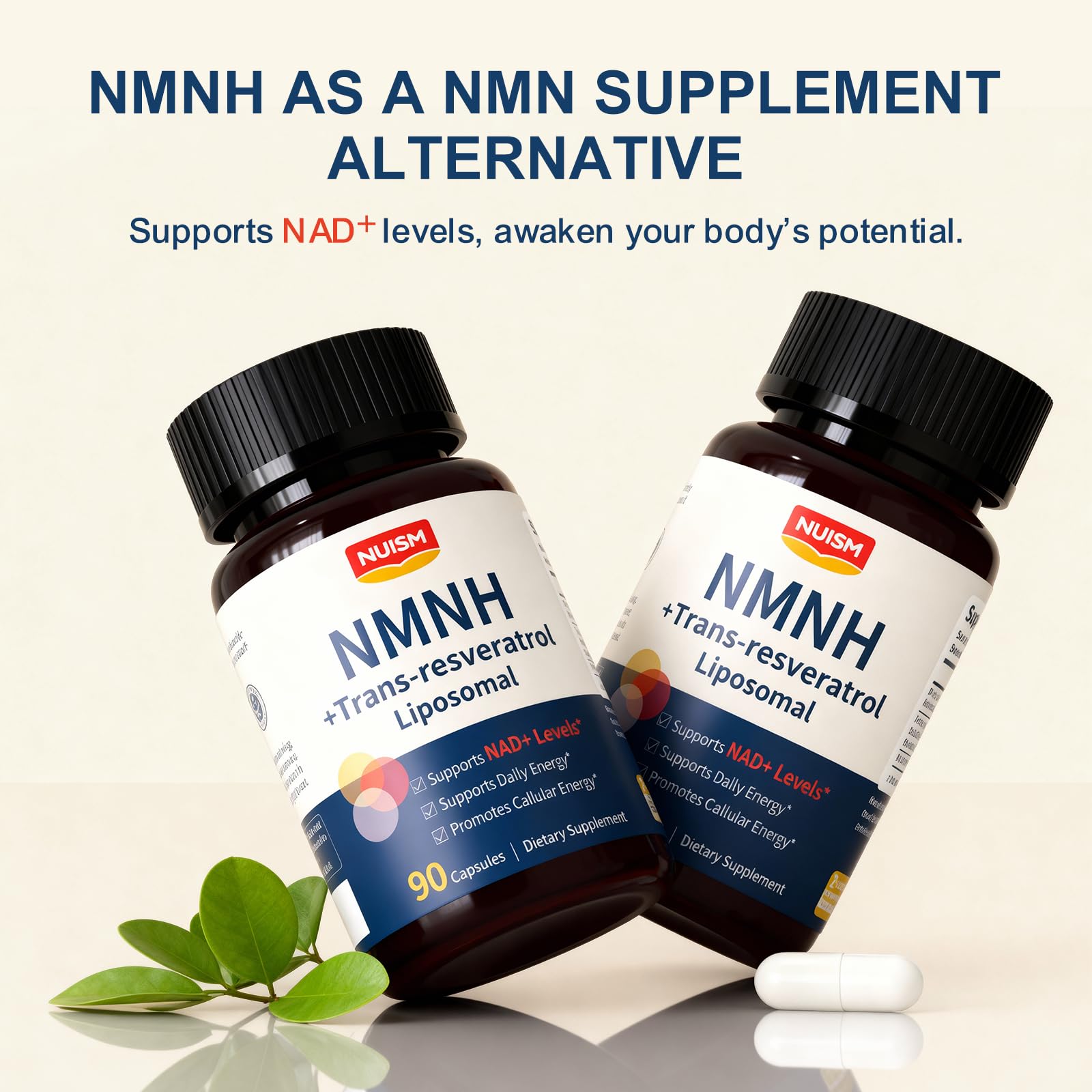 NUISM NMNH NAD+ Supplement, Liposomal 600mg NMN NAD+ and Resveratrol Complex for Cellular Energy, Healthy Aging & Metabolic Support, 90 Capsules NUISM Au supplements