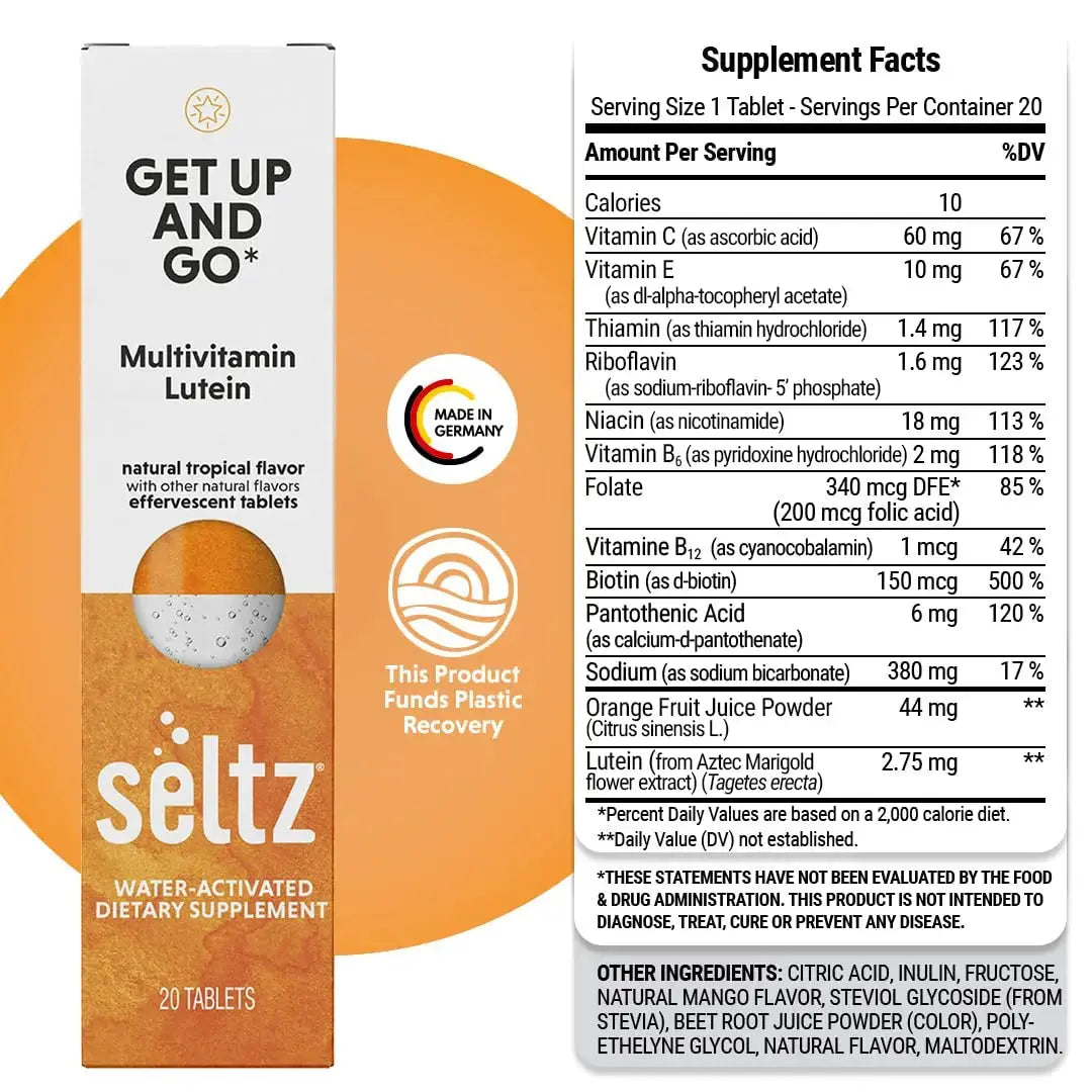 Seltz® Get Up and Go – Effervescent Multivitamin with Lutein for Daily Energy, Eye Health & Antioxidant Support Seltz Au supplements