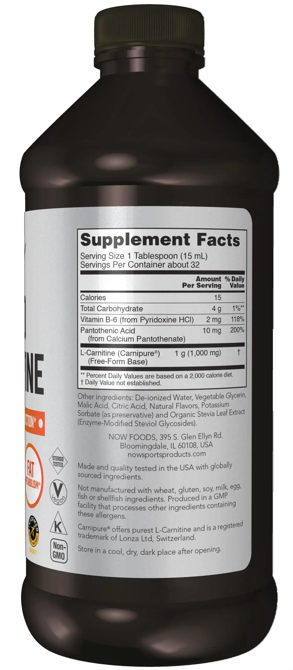 NOW Sports Nutrition, L-Carnitine Liquid 1,000 mg, Highly Absorbable, Tropical Punch NOW Au supplements
