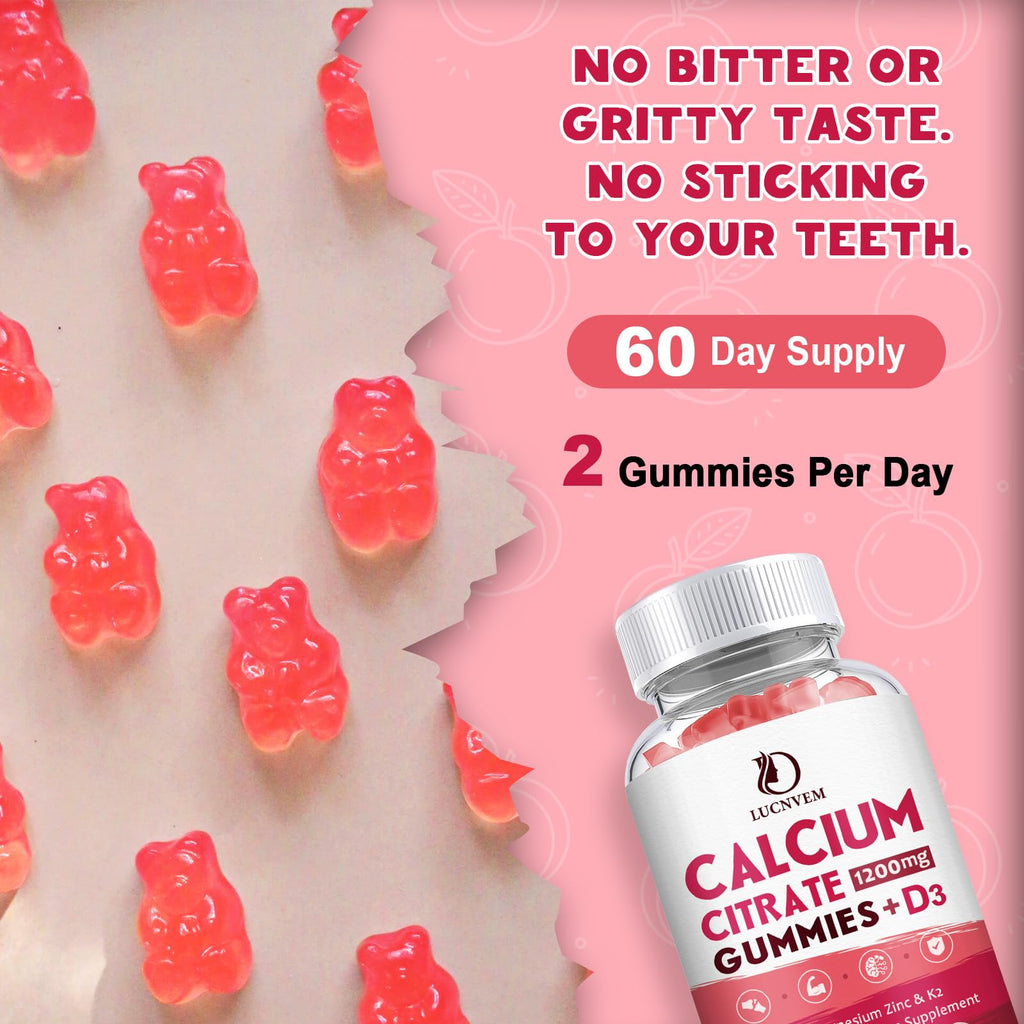(2 Pack) Calcium Citrate 1200mg with Vitamin D3 Supplements Gummies for Women & Men, Calcium Gummies with Vitamin D3 K2, High Absorption