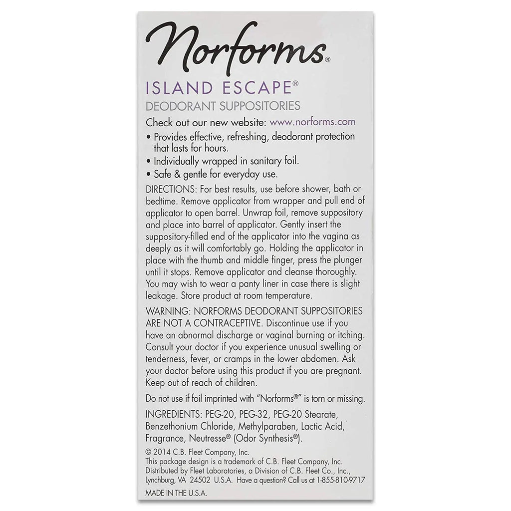 Norforms Feminine Deodorant Suppositories, Long Lasting Odor Control, Island Escape Scent, 12 Count Norforms Au supplements