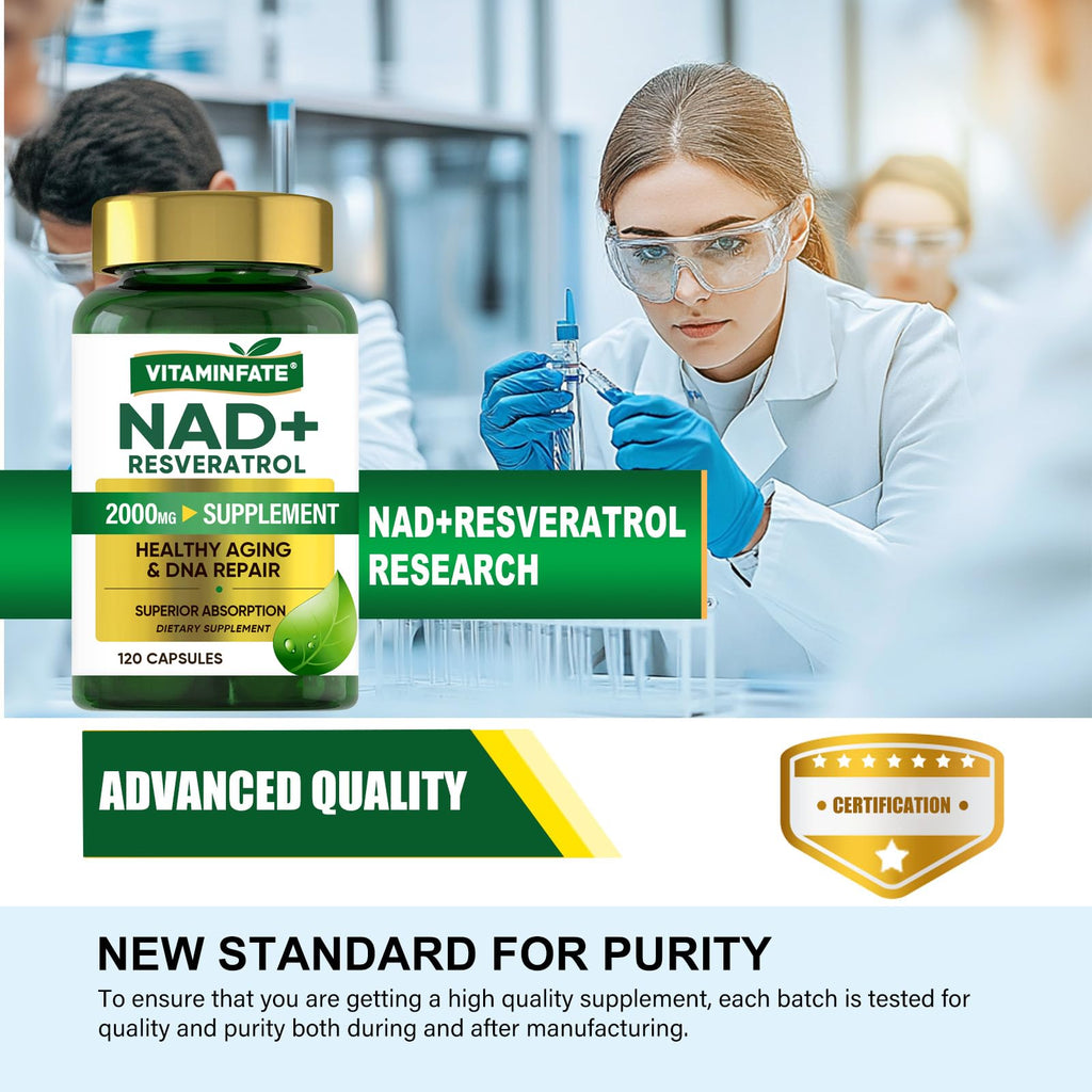 VITAMINFATE NAD+ Supplement 2000 mg - 120 Capsules True NAD+ & Resveratrol, NMN Alternative Supports Anti-Aging, Cellular Energy & Repair, Metabolism & Brain Boost for Men & Women VITAMINFATE Au supplements