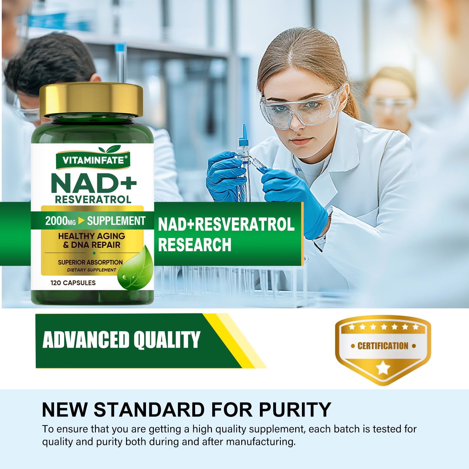 VITAMINFATE NAD+ Supplement 2000 mg - 120 Capsules True NAD+ & Resveratrol, NMN Alternative Supports Anti-Aging, Cellular Energy & Repair, Metabolism & Brain Boost for Men & Women VITAMINFATE Au supplements
