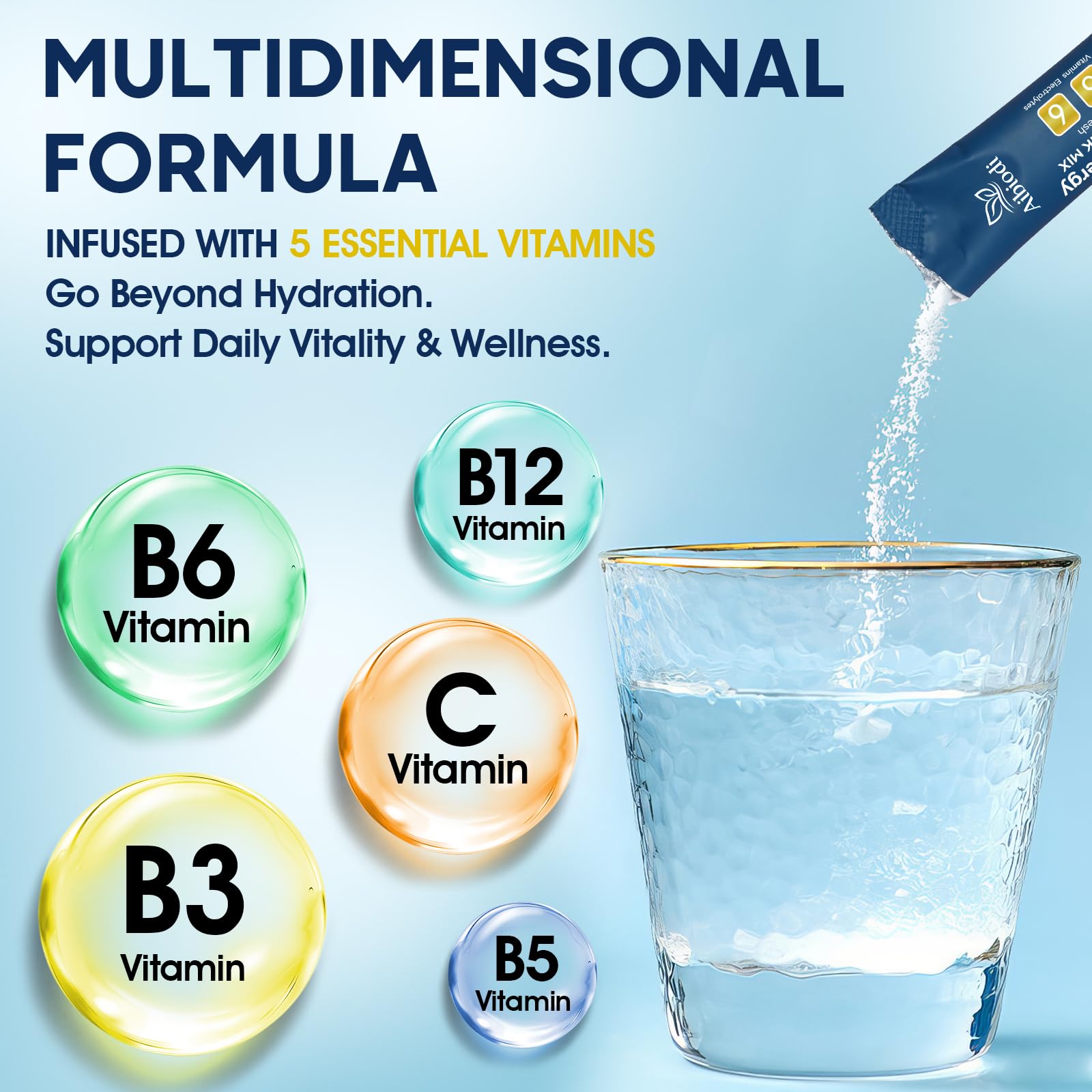 Aibiodi Electrolytes Powder Packets - Sugar Free & Zero Calorie Liquid Daily IV Drink Mix - Instant Hydration & Energy Supplement with 6 Electrolytes and 5 Vitamins