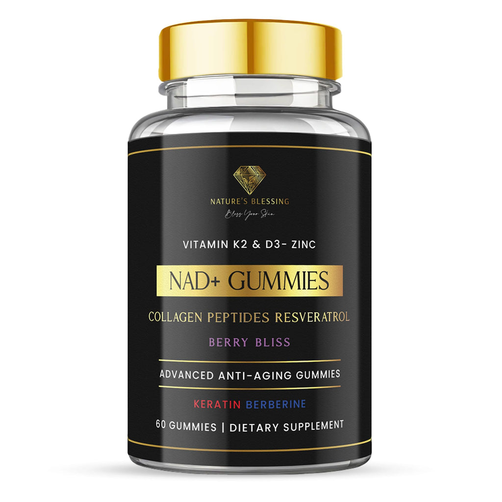 Nature's Blessing NAD+ Anti-Aging Gummies – Boost Cellular Repair, Brain Clarity & Radiant Skin – with Biotin, Collagen, Resveratrol, Vitamin D3, K2, Zinc & Keratin – Delicious Berry Bliss Nature's Blessing Au supplements