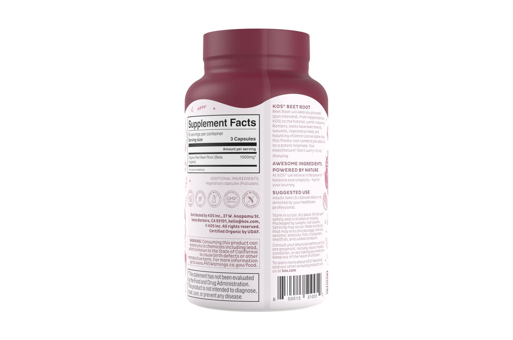 KOS Organic Beetroot Capsules 1500mg - USDA Organic, Antioxidant Power from Organic Beet Root Superfood, Supports Healthy & Active Lifestyle - Non-GMO,