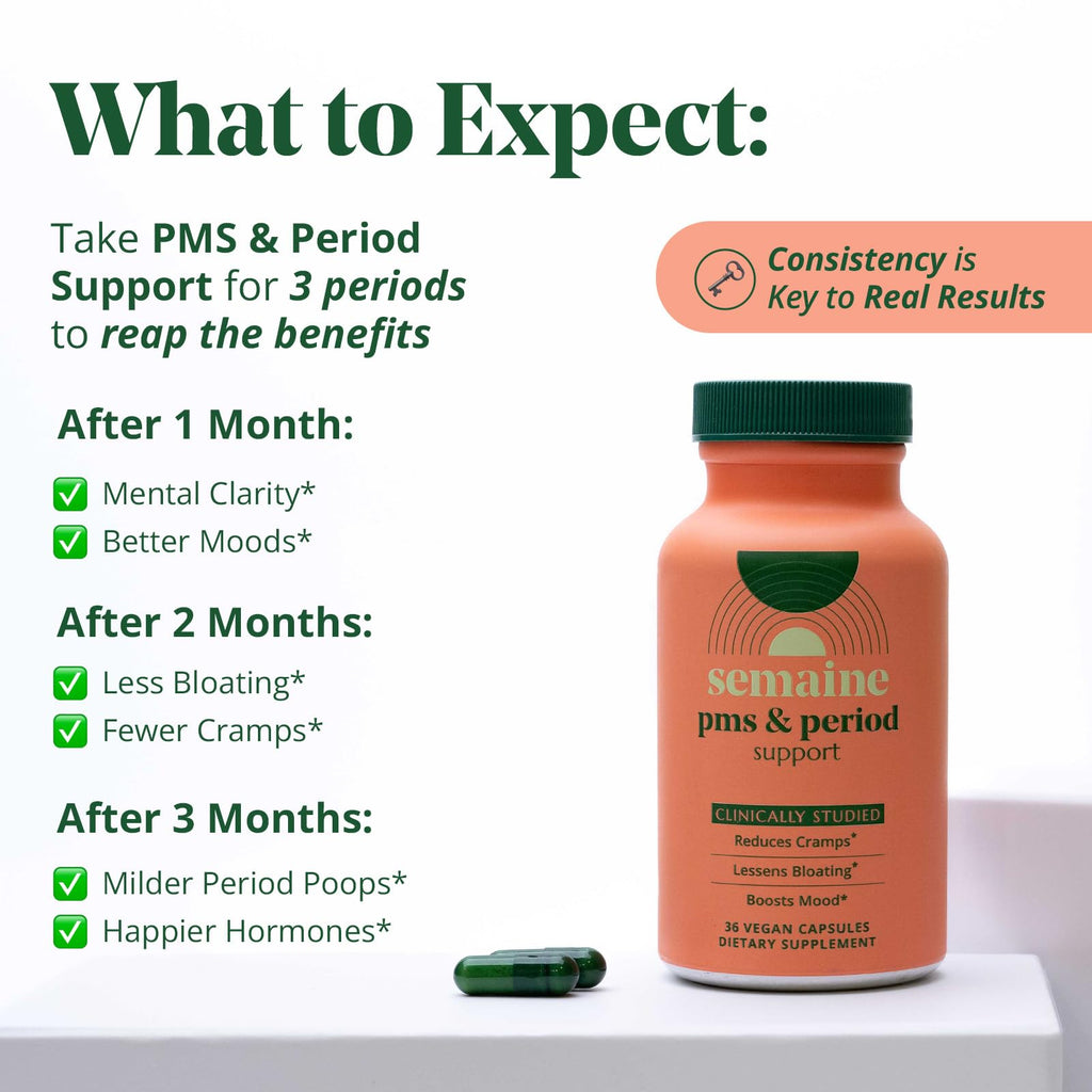 PMS & Period Relief - Menstrual Cramp Relief: No More Period Cramps, Mood Swings, or Bloating. PMS Supplement for Happy Hormones and Period Relief. (40 Count) Semaine Au supplements