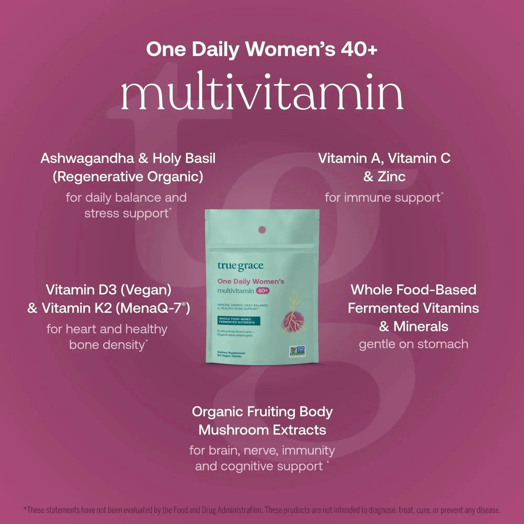True Grace One Daily Women’s Multivitamin 40+ Fermented Minerals, Organic Adaptogens & Mushrooms Energy, Immune, Bone Support True Grace Au supplements