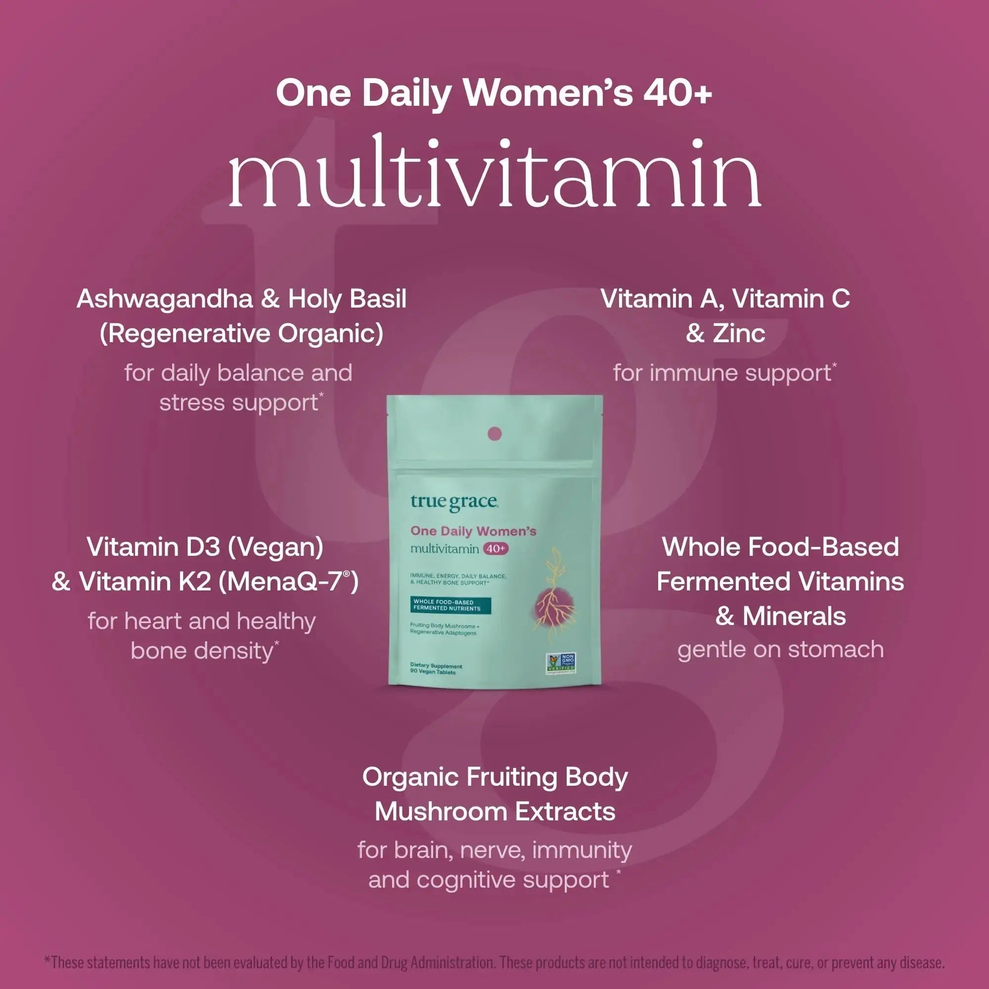 True Grace One Daily Women’s Multivitamin 40+ Fermented Minerals, Organic Adaptogens & Mushrooms Energy, Immune, Bone Support True Grace Au supplements