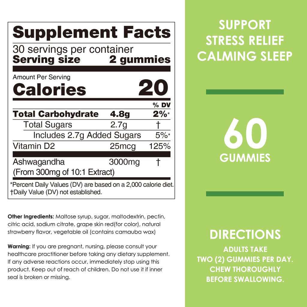 Nature's Key Ashwagandha Gummies, 3000mg High Potency Ashwagandha Root Extract with Vitamin D2, Stress, Calm Mood & Cognition, for Men & Women, Strawberry Flavor (60 Count (Pack of 1) Nature's Key Au supplements