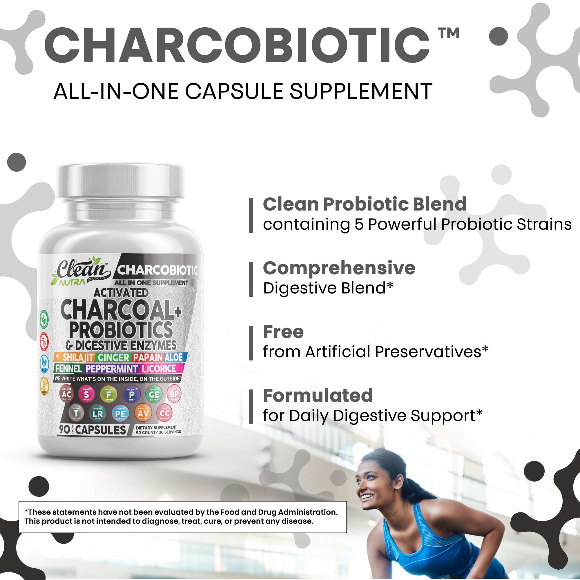 Clean Nutra Activated Charcoal Pills + Shilajit Probiotic Digestive Enzymes for Digestive Health Capsules with Peppermint Fennel Licorice Papain Ginger Turmeric Powder | Gut Health Clean Nutraceuticals Au supplements