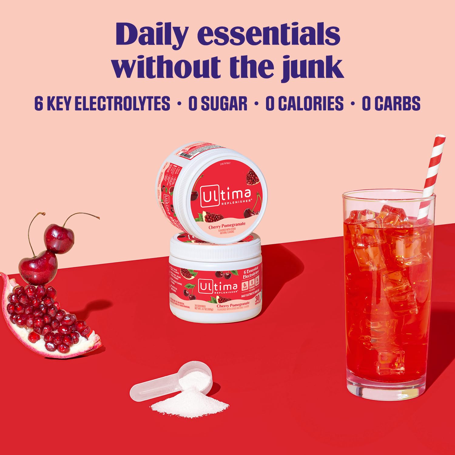 Ultima Replenisher Daily Electrolyte Powder Drink Mix – Sugar Free – Cherry Pomegranate, 30 Servings – Hydration Powder with 6 Electrolytes