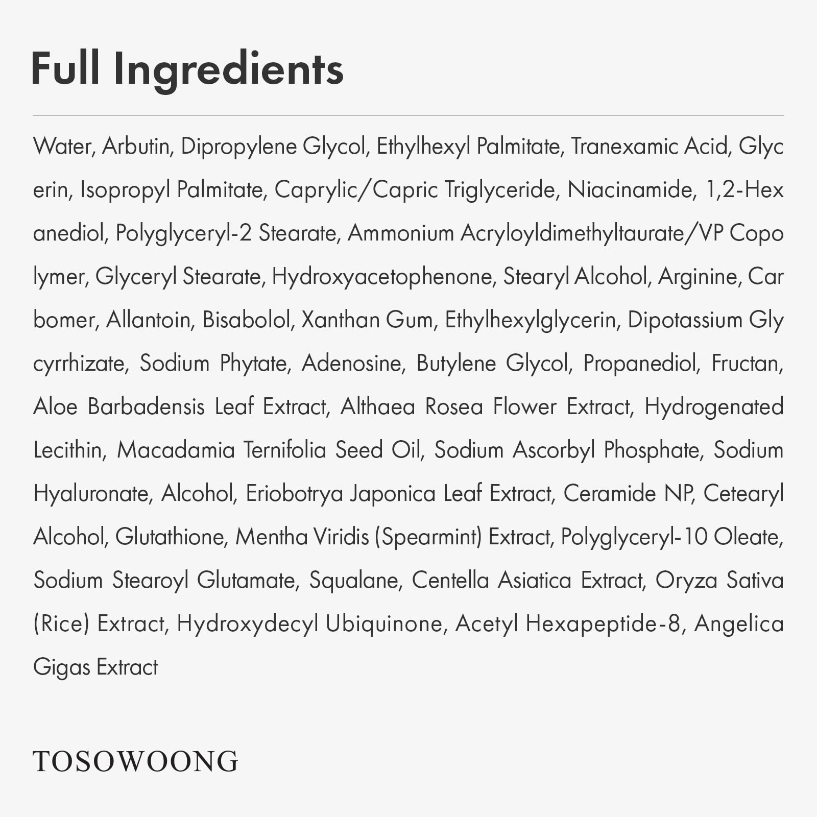 TOSOWOONG Arbutin 7% + Tranexamic Acid 4% Cream, 70,000ppm Arbutin, 40,000ppm TXA, Niacinamide, Glutathione