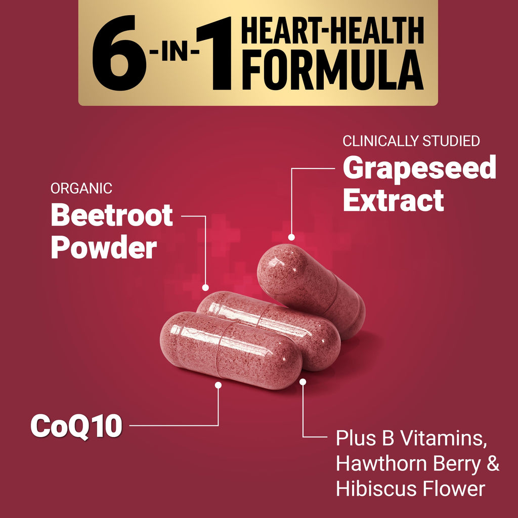 Force Factor Total Beets Ultimate Heart Health, Beet Root Capsules for Blood Pressure Support, CoQ10, Organic Beet Root Powder, Hawthorn Berry