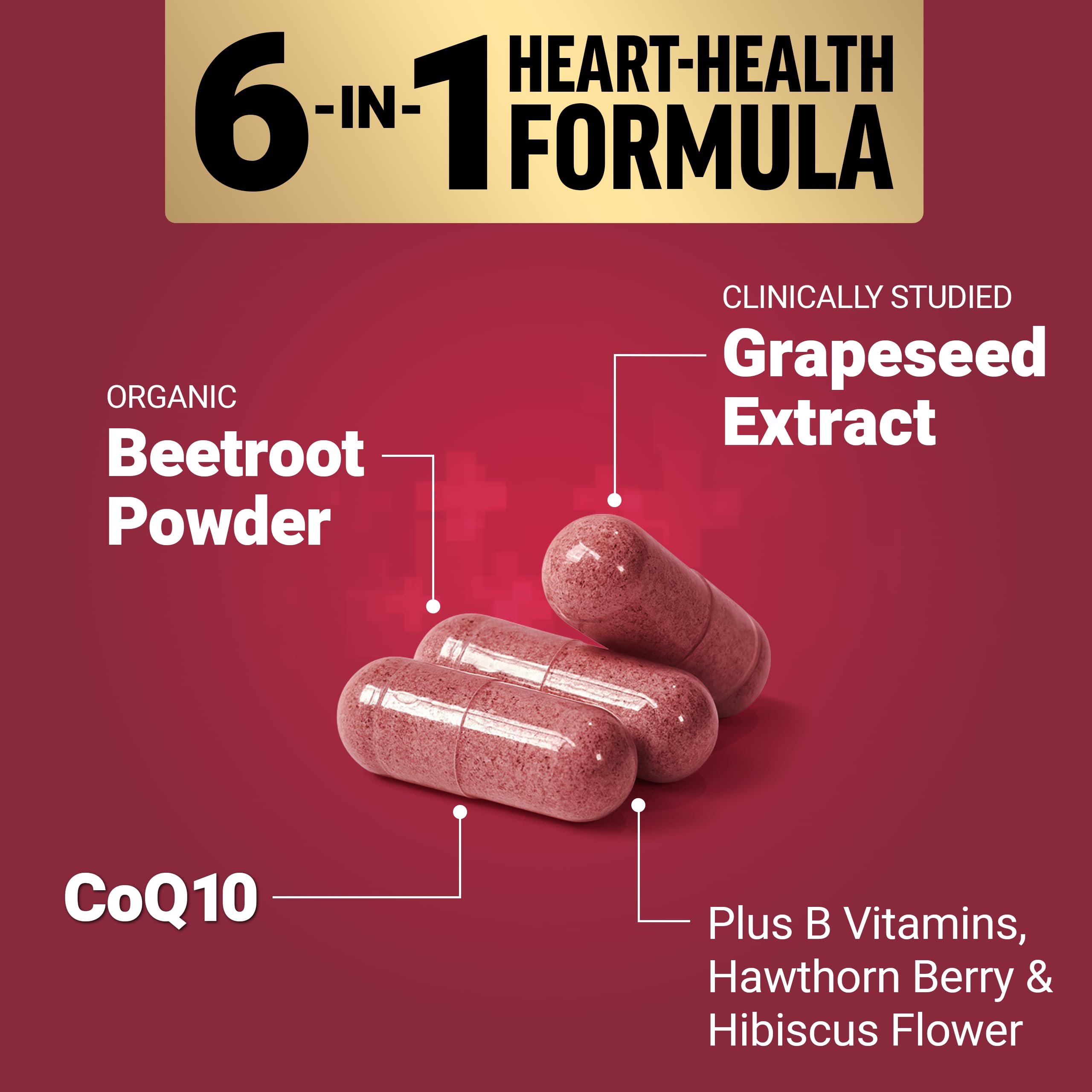 Force Factor Total Beets Ultimate Heart Health, Beet Root Capsules for Blood Pressure Support, CoQ10, Organic Beet Root Powder, Hawthorn Berry