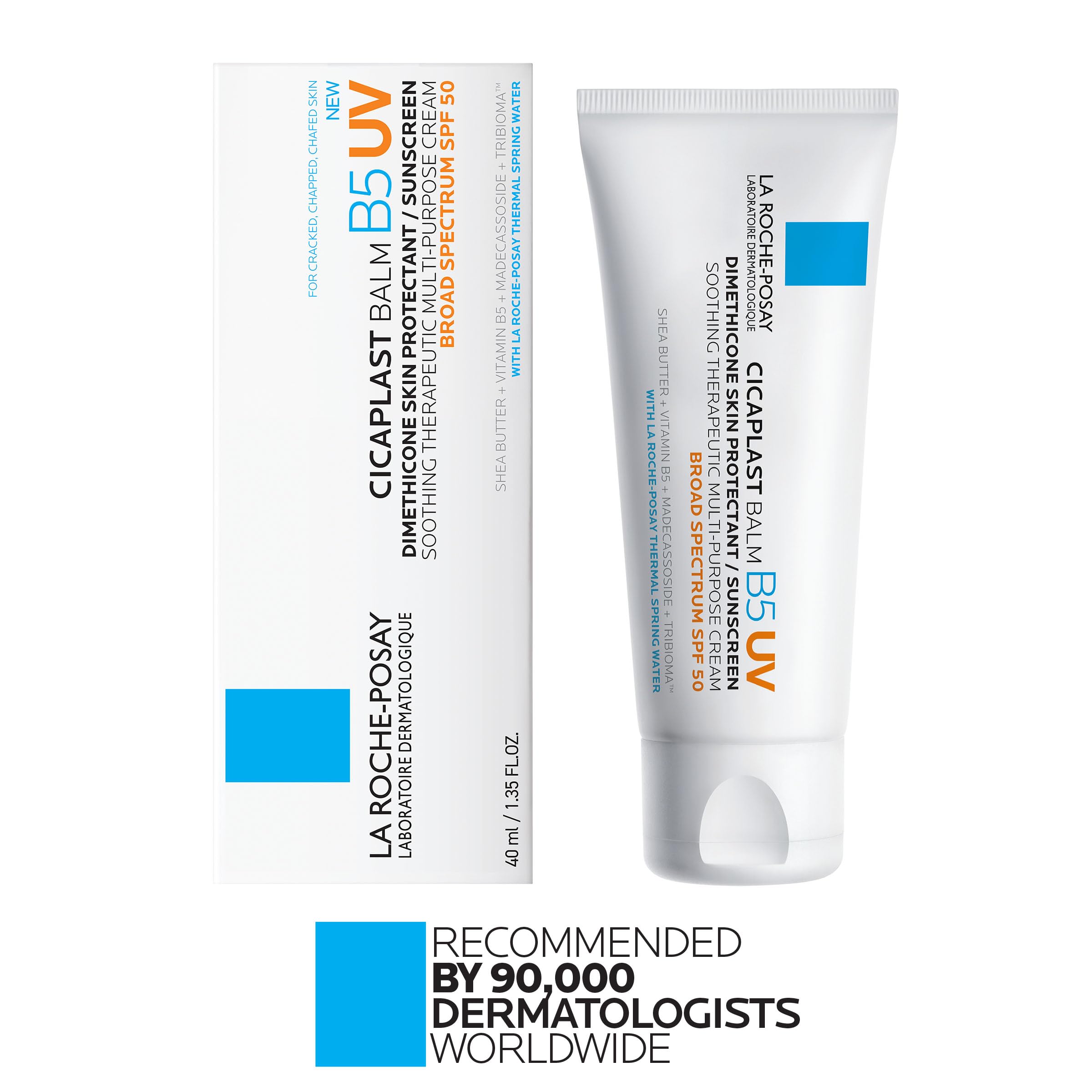 La Roche-Posay Cicaplast Balm B5 UV SPF 50, Vitamin B5 + Shea Butter + Tribioma + Madecassoside + Zinc Oxide Sunscreen