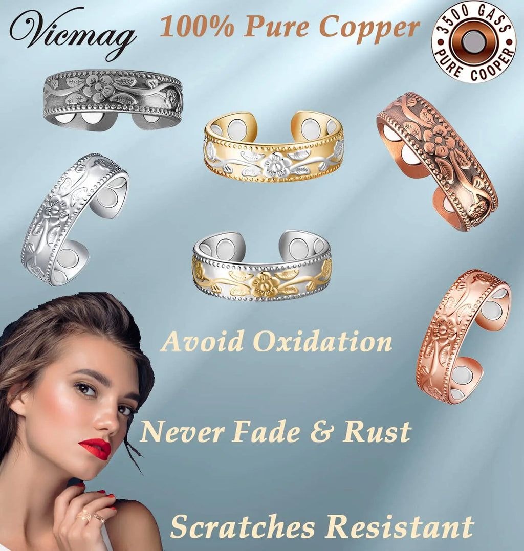 Vicmag Copper Magnetic Ring for Women Men 100% Solid Pure Copper Adjustable with Jewelry Gift Box Vicmag Au supplements