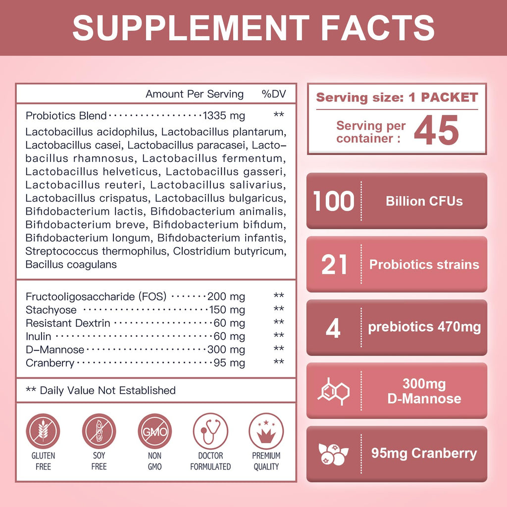 NATURE TARGET Probiotics-for-Women Prebiotics-and-Probiotics-Powder, 100-Billion-CFUs 45-Day-Supply, Women's-Probiotic with D-Mannose and Cranberry for Urinary Tract/Gut/Digestive Health NATURE TARGET Au supplements