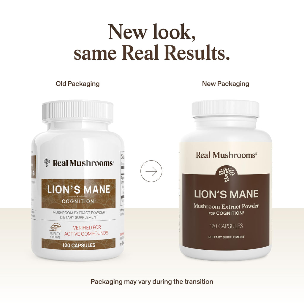 Real Mushrooms Lions Mane Mushroom Cognition (120 Capsules) Lions Mane Mushroom Powder Extract Capsules