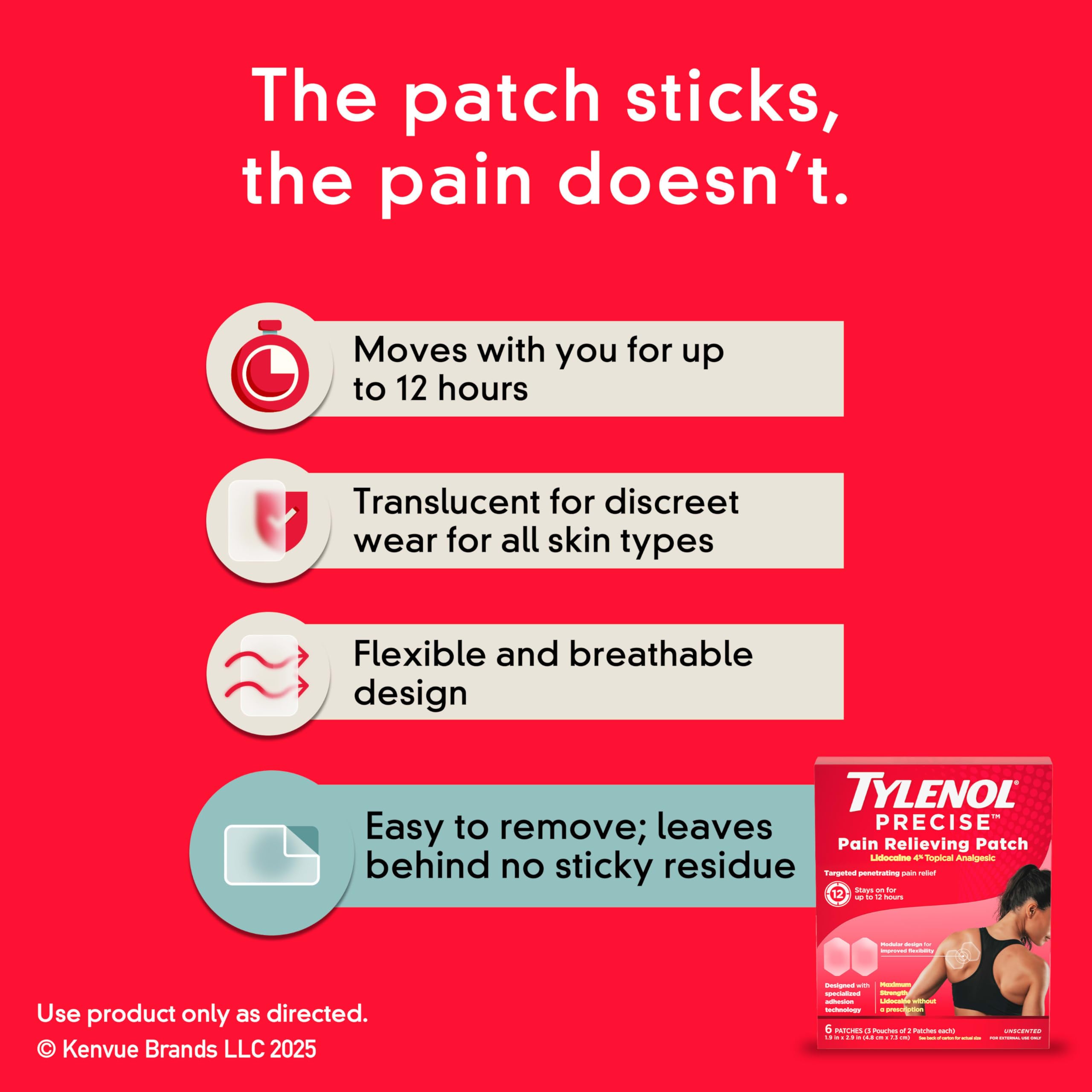 Tylenol Precise Pain Relieving Patches, Topical Analgesic Patches + Maximum OTC Strength Lidocaine Penetrates, Targeted Relief Ideal for Shoulder, Back & Knee Pain, Unscented, 3 x 2 ct Tylenol Au supplements