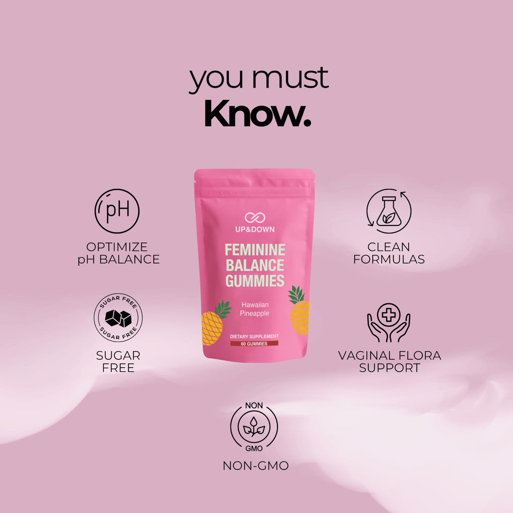 Up&Down Supplements Premium Feminine Balance Gummies for Women | PMS Relief, Mood & Cycle Support | Pineapple + Vitamin C | Ashwagandha & Chasteberry | Vegan, Non-GMO, Gluten Free | 60 Gummies Up&Down Supplements Au supplements