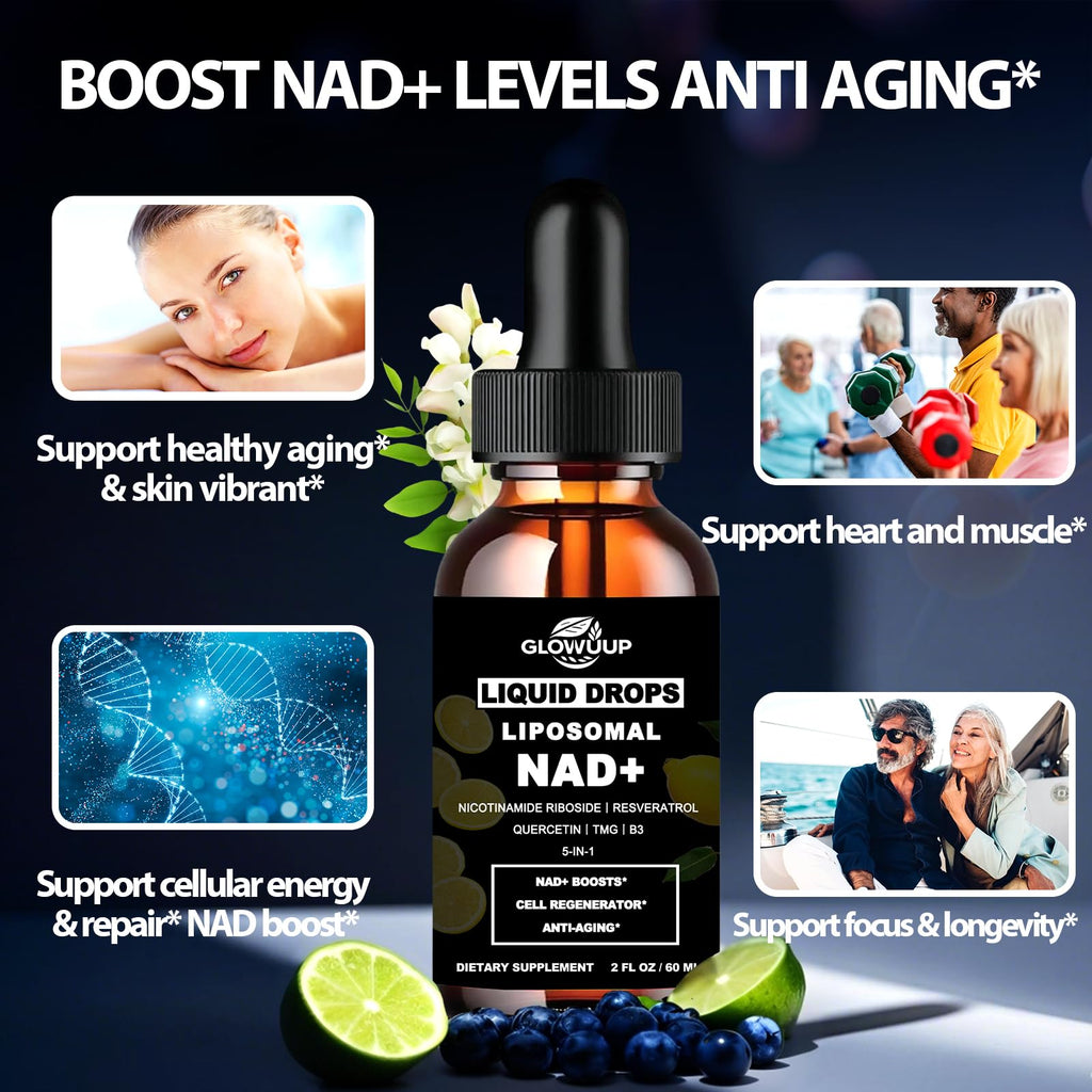 NAD Supplements for Women & Men, Liposomal NAD Nicotinamide Riboside Resveratrol 900mg w. B3 Vitamin Quercetin TMG, Liquid Resveratrol NAD Plus Supplement for Anti-Aging Energy Focus Longevity GLOVVUUP Au supplements
