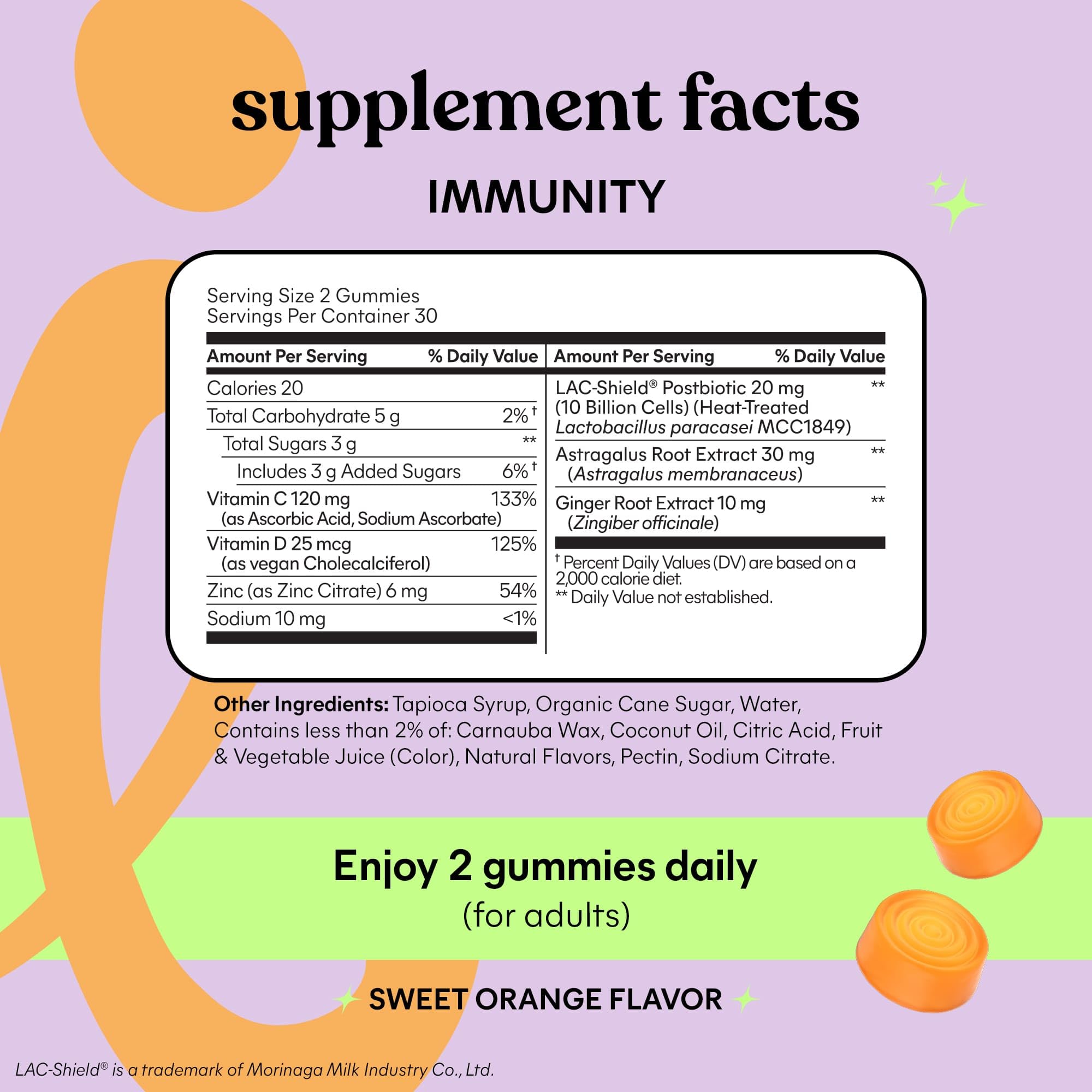 Lemme Immunity Postbiotic Gummies with Vitamin C, Vitamin D (2000 IU), Zinc, 10 Billion Postbiotic Cells, Astragalus for Immune Support - Vegetarian, Gluten Free, Sweet Orange (60 Count) Lemme Au supplements
