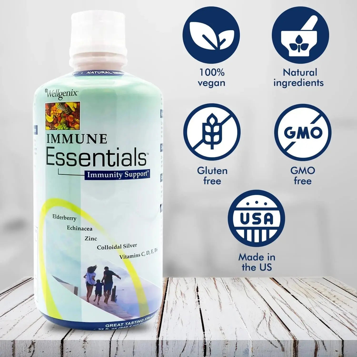 Wellgenix Immune Essentials - Multivitamin Liquid for Men, Women & Kids - Vegan Supplement with Vitamins C, D Elderberry Zinc Wellgenix Au supplements