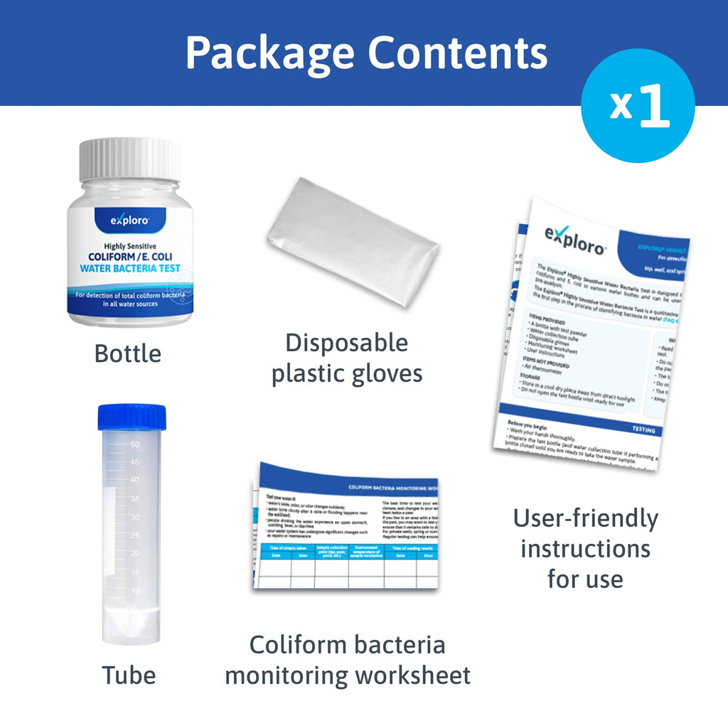 Exploro® Bacteria Water Test Kit, Pond Water Test Kit, Pool Water Testing Kit, Water Testing Kits for Drinking Water for Coliform (E. coli), EPA Approved Pool Test Kit (1 Pack) Exploro Au supplements
