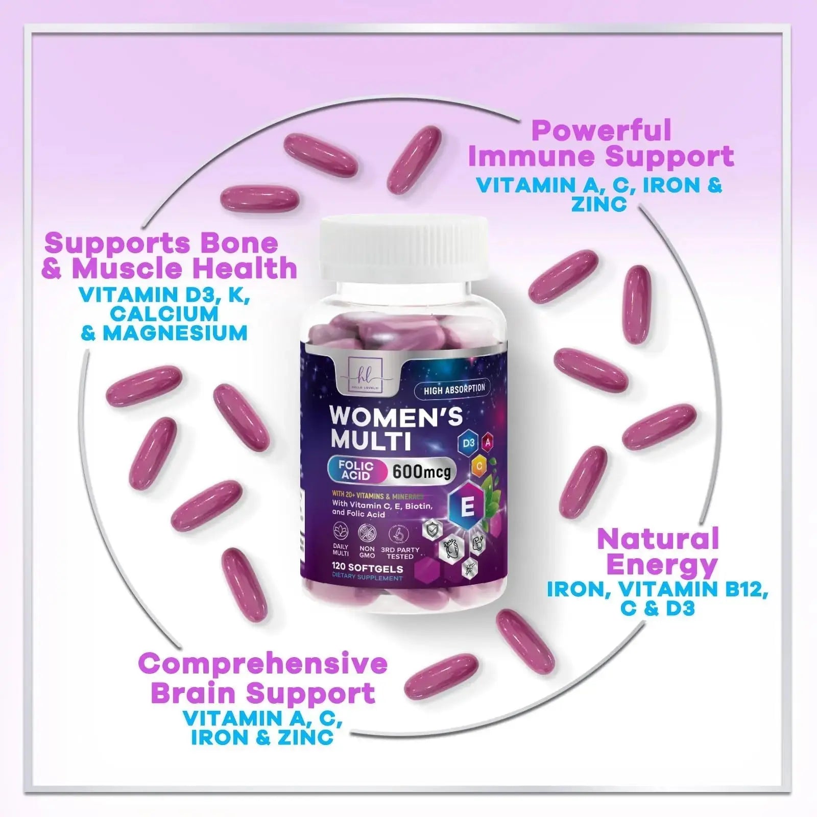 Multivitamin For Women - Complete Daily Woman's Multivitamins with Biotin, Calcium, Folic Acid, Iron, Zinc, Vitamin A, C, D, E & B Vitamins Hello Lovely! Au supplements