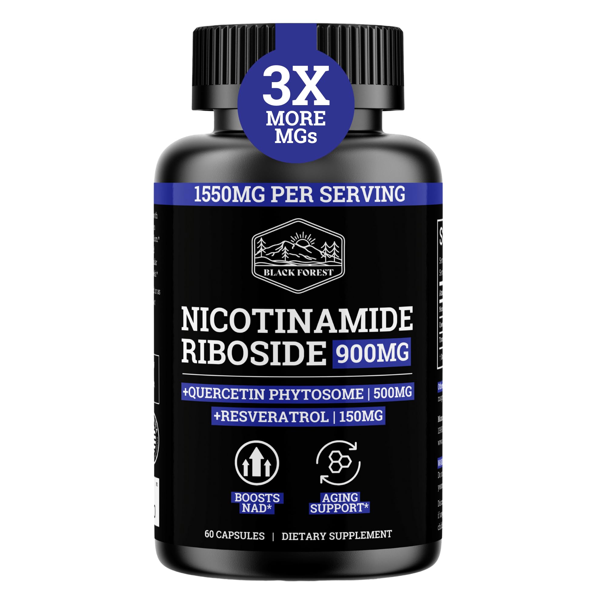 Black Forest NAD Nicotinamide Riboside 900 mg (Liposomal Nicotinamide Riboside 900mg Resveratrol, Quercetin 500mg & 150mg of NAD Resveratrol Supplement) 1550 MGS NR Supplement 900mg NAD+ Black Forest Au supplements