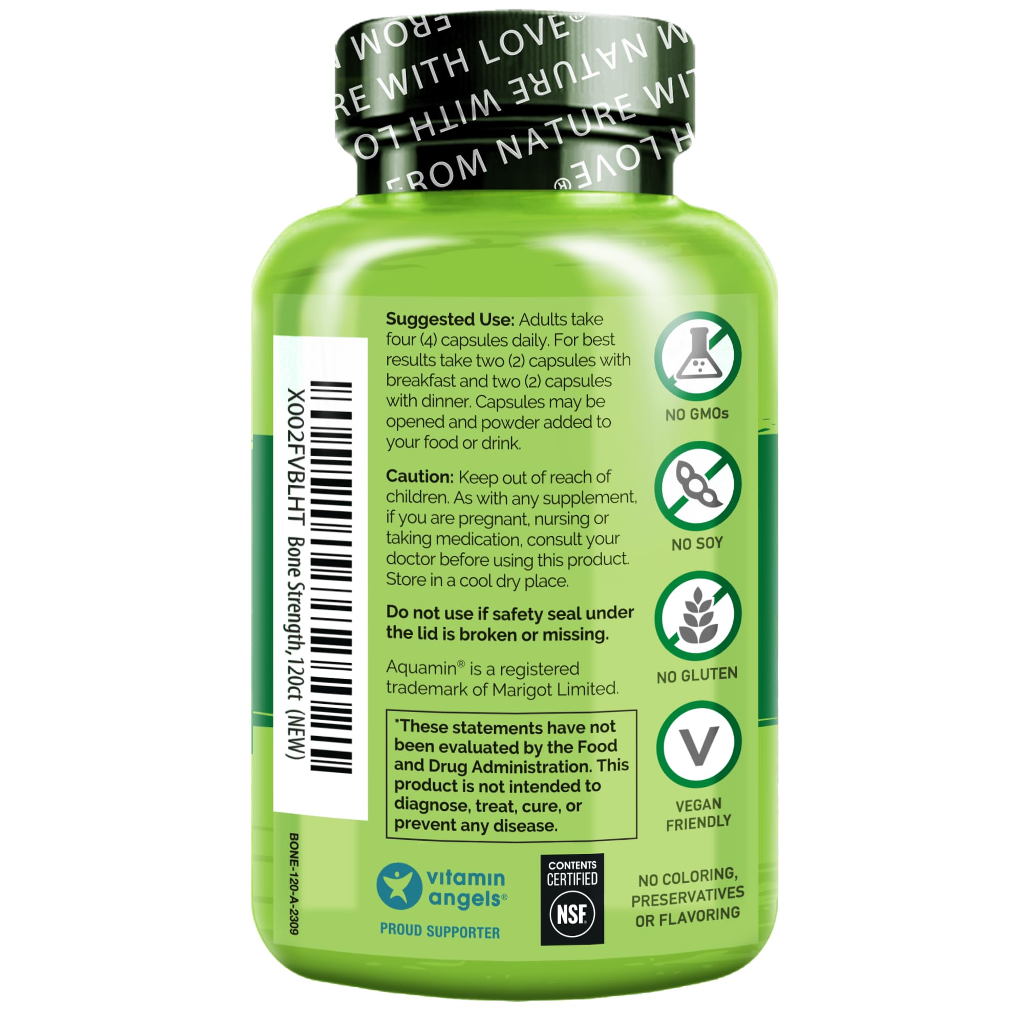NATURELO Calcium Supplement - with Vitamin C, Vitamin D3, K2, and Calcium Magnesium Zinc for Bone Strength with Calcium 600mg - Plant-Based, 120 Vegetarian Capsules