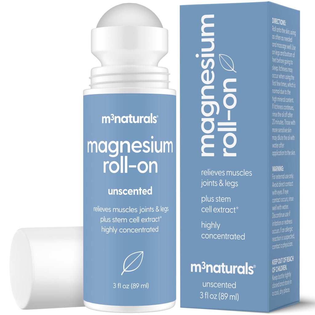Magnesium Roll On for Adults & Kids, Easy Application for Sore Muscles, Feet, Joints and Leg Cramps, Helps with Sleeping and Post-Workout Recovery, for Sensitive Skin, 3 fl oz, by M3 M3 Naturals Au supplements