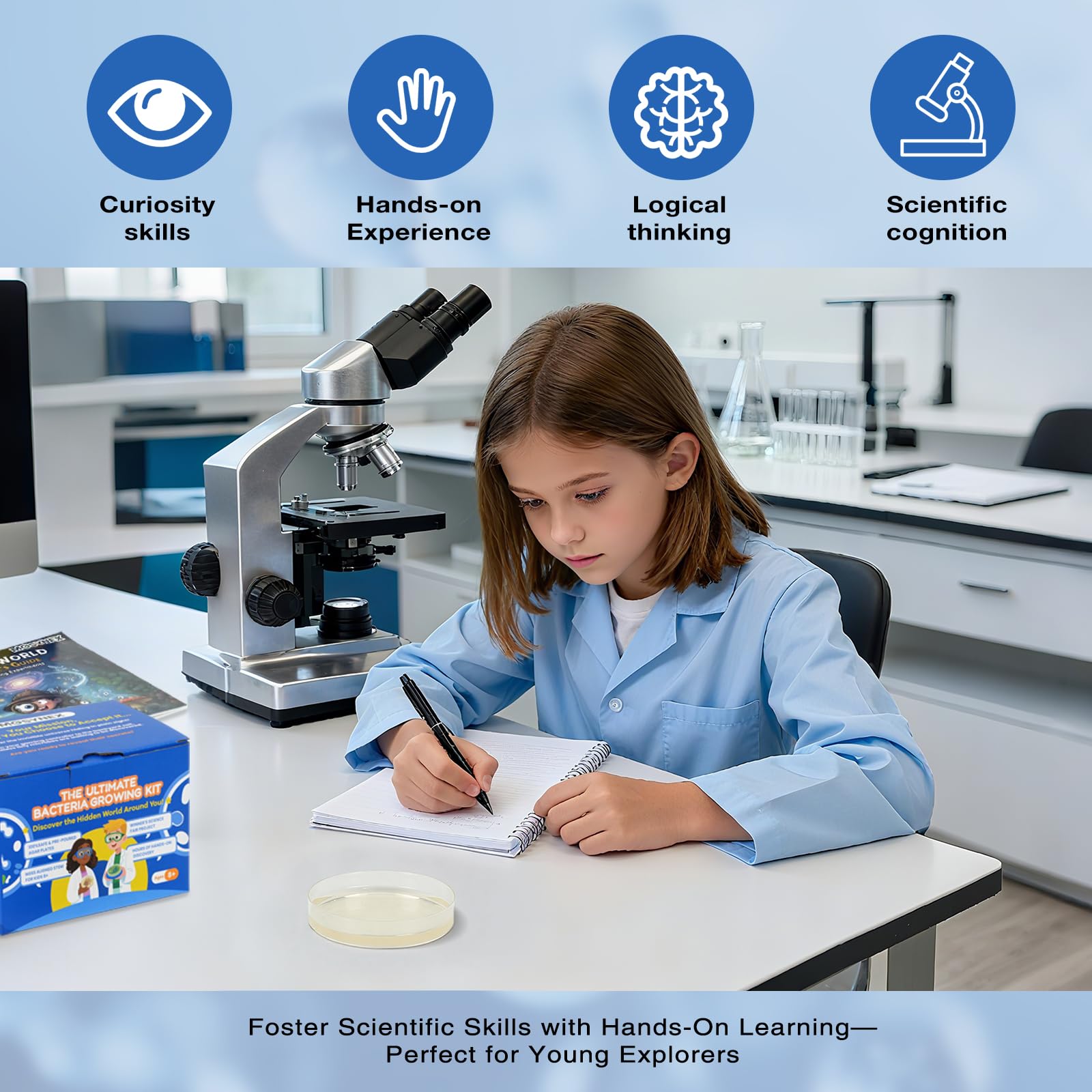 Giant Microbiology Bacteria Science Kit for Kids:2 XL 150mm Prepoured Nutrient Agar Plates, Petri Dishes with Agar & Colony Characteristics Poster for School Projects & Educational Gifts Mosynex Au supplements