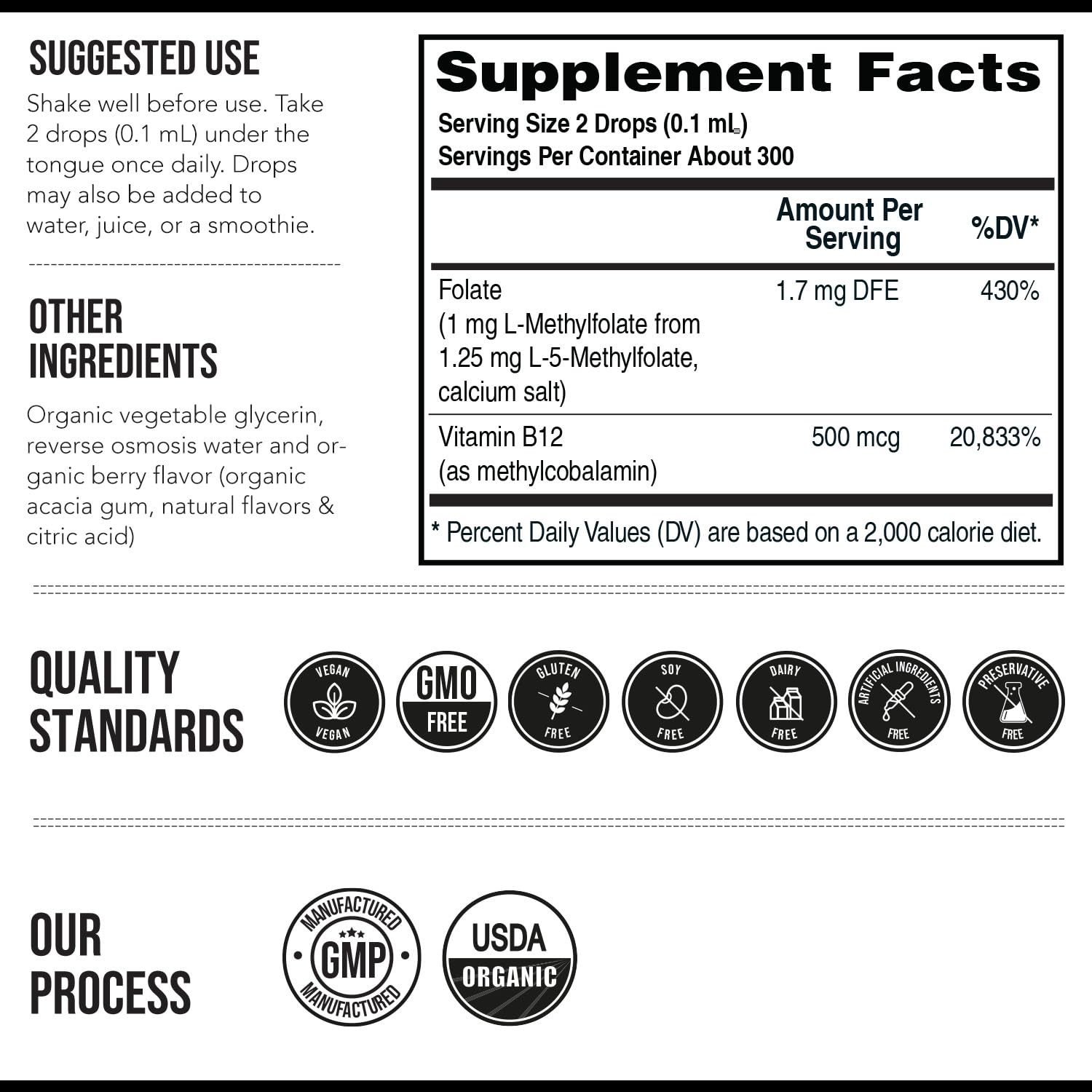 Organic Methyl Folate 1000 mcg + Methyl B12 Cofactor (300 Servings) – Metabolically Active 5-MTHF Form, Organic Berry Flavor