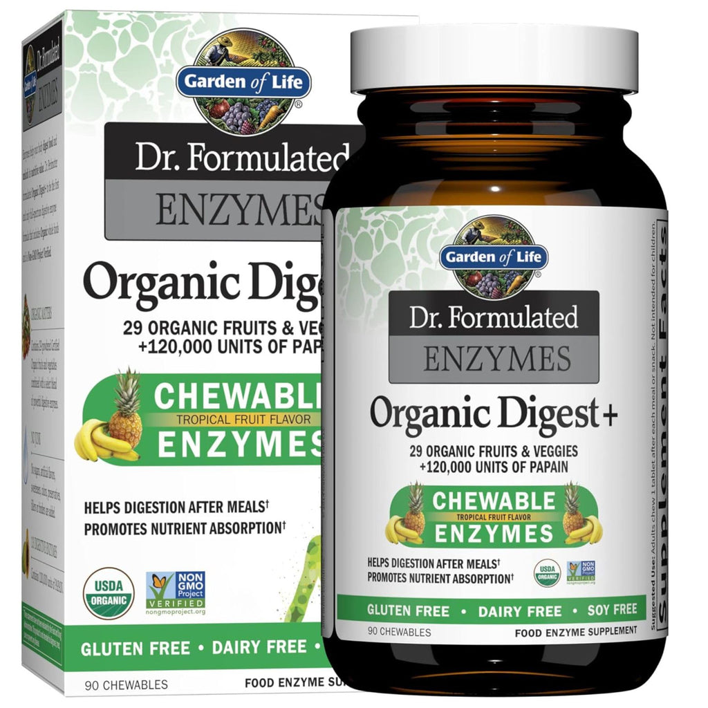 Garden of Life Digestive Enzymes with Papain, Bromelain and Lipase for Nutrient Absorption and Digestion Support, Tropical Fruit Flavor