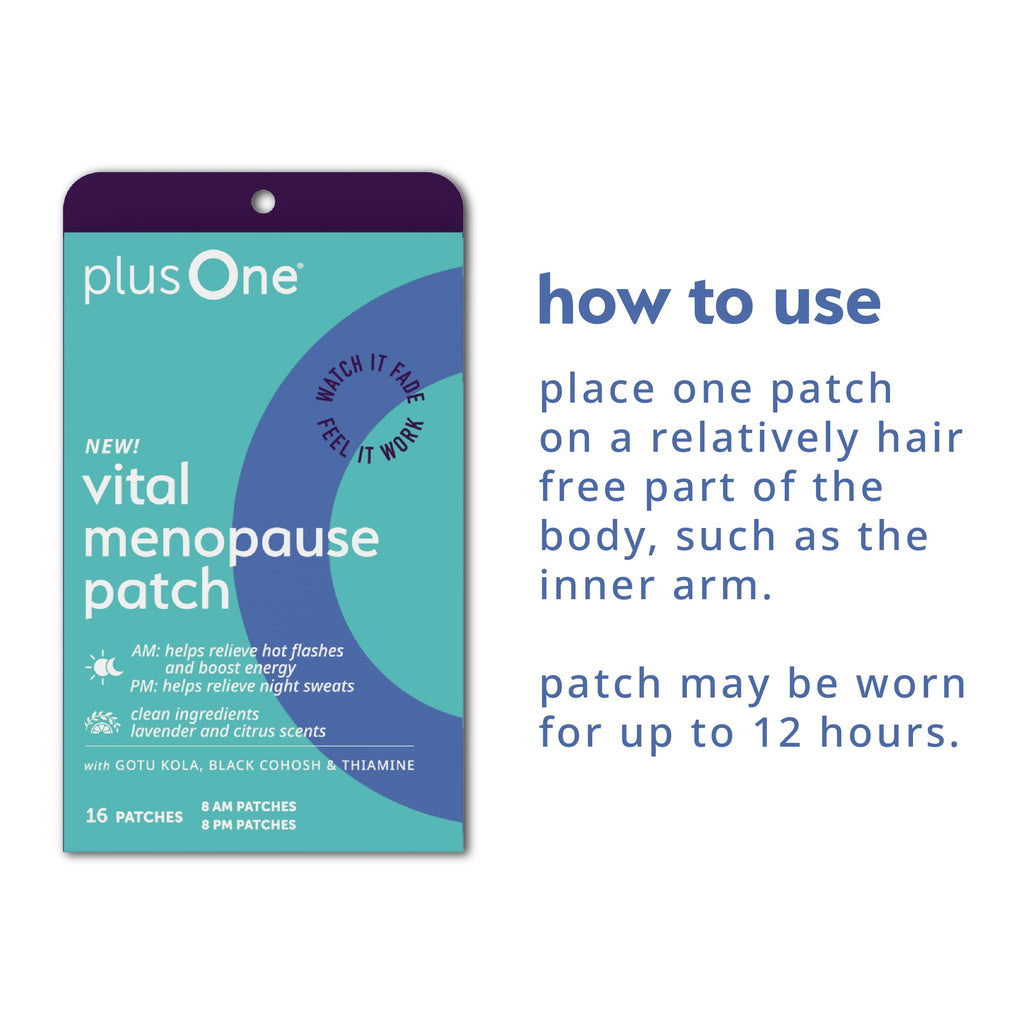 plusOne Vital Menopause Patches AM & PM – Hot Flash & Night Sweat Support – Promotes Energy & Sleep – Herbal Arjuna Daily Patches – 16ct plusOne Au supplements