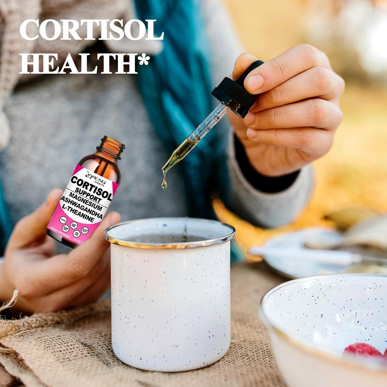 Cortisol Supplement Liquid Drops, 17-in-1 Cortisol Reducer w. Ksm-66 Ashwagandha Theanine Rhodiola Rosea Magnesium Phosphatidylserine, Hormone Balanced & Lower Cortisol for Women Calm* Relaxation AMENQ hHEALTH Au supplements