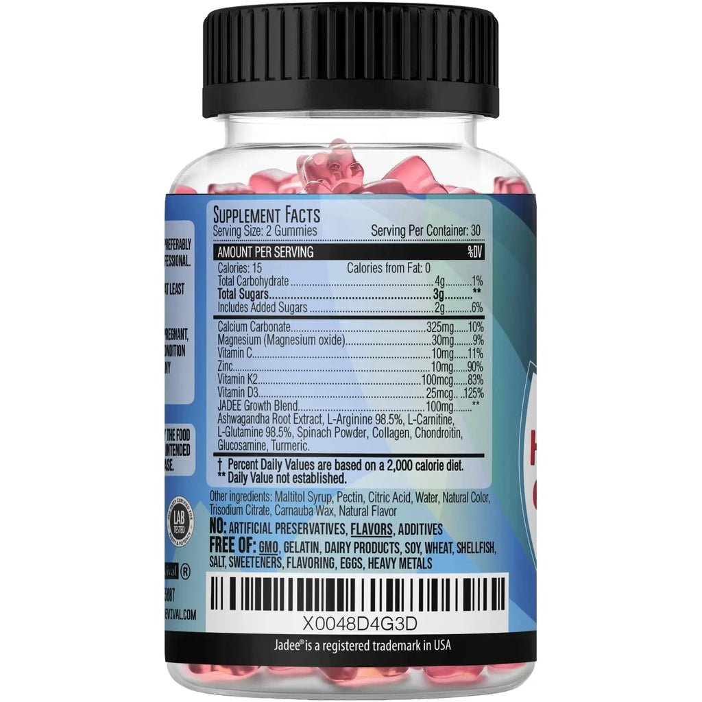 Jadee Height Growth Gummies for Teens & Kids Calcium 325mg, Teen Vitamins D3,K2,C, Magnesium, Ashwagandha, Zinc, L-Arginine Jadee Au supplements