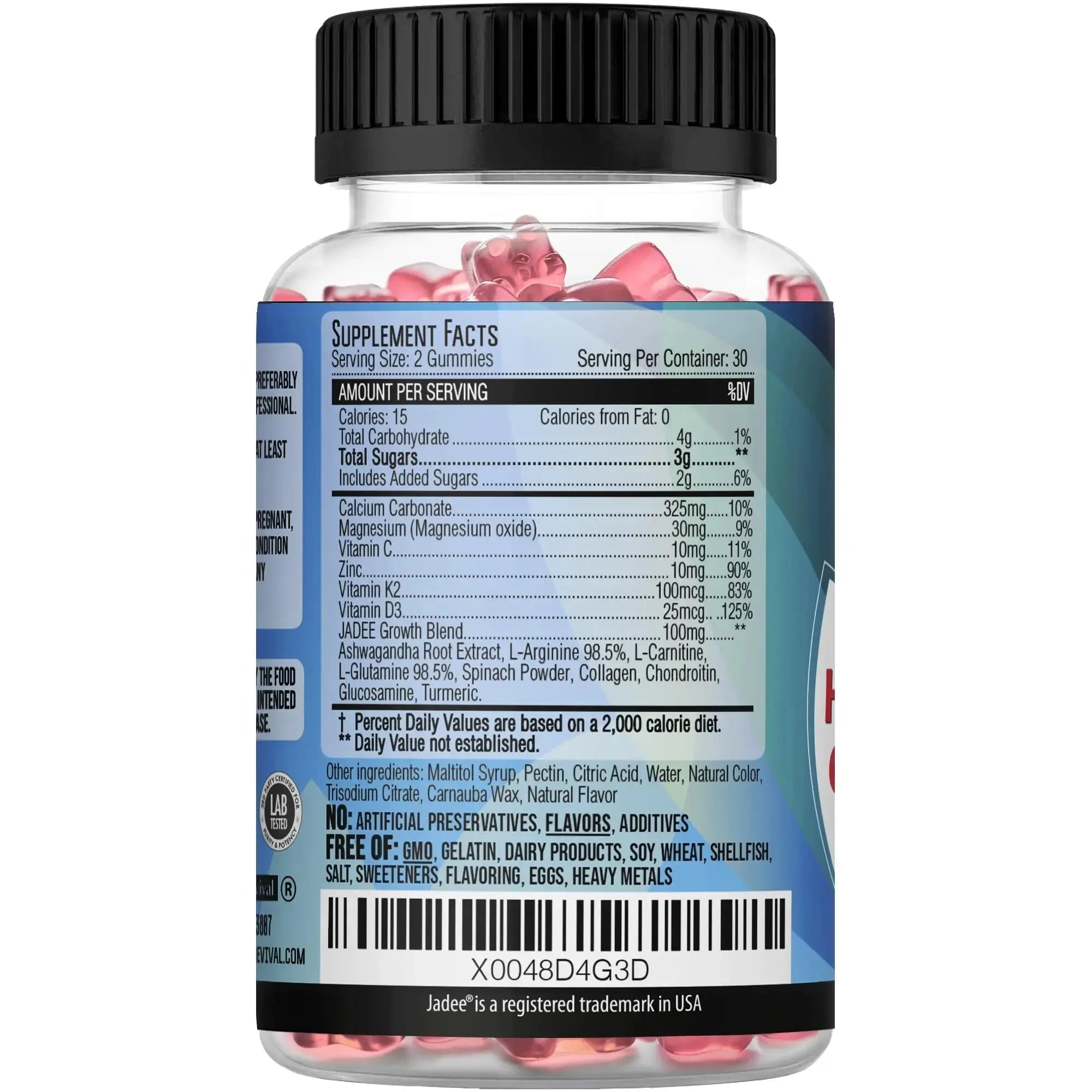 Jadee Height Growth Gummies for Teens & Kids Calcium 325mg, Teen Vitamins D3,K2,C, Magnesium, Ashwagandha, Zinc, L-Arginine Jadee Au supplements