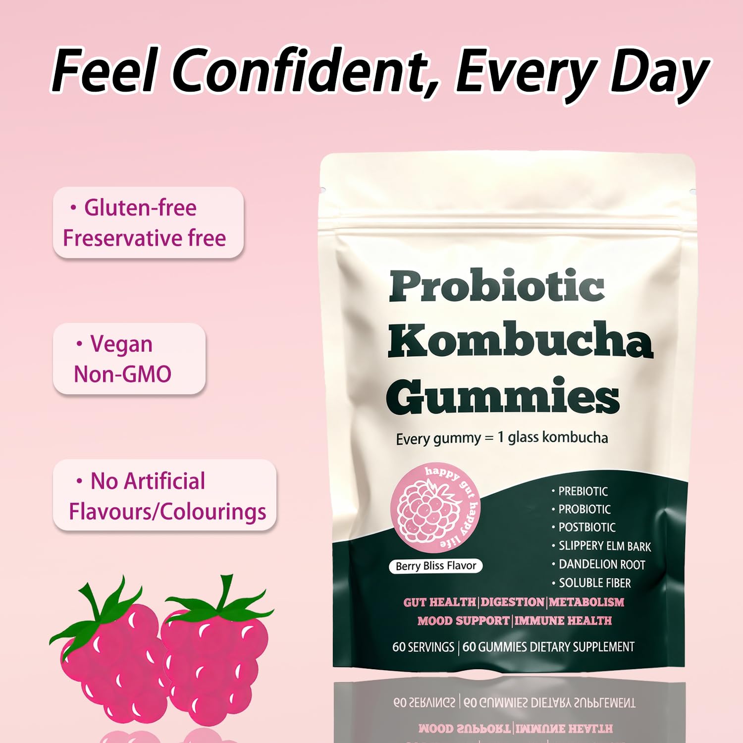 Glo Vous Probiotic Kombucha Gummies – 60 Gummies, with Prebiotics, Postbiotics & Fiber,Includes Slippery Elm, Dandelion Root & MCT Oil,Supports Digestive Health, Bloating Relief & Gut Support Glo Vous Au supplements