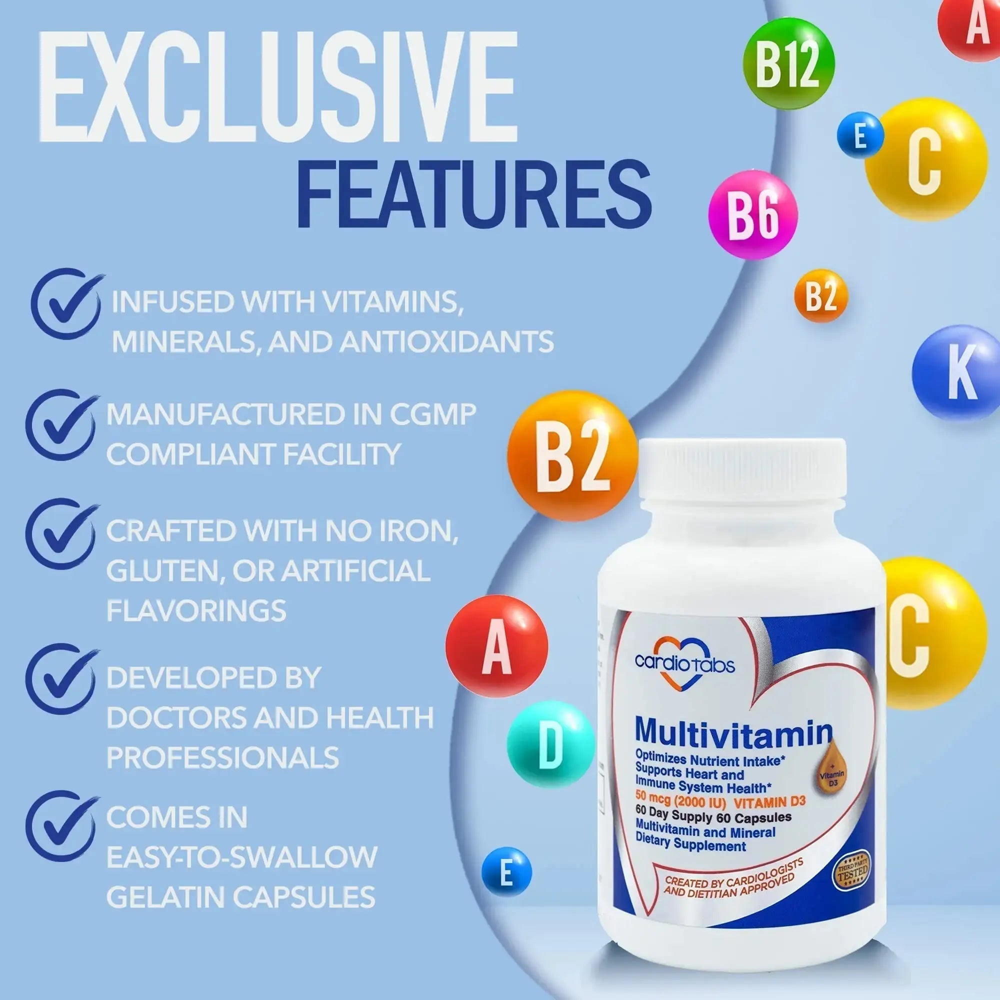 Cardiotabs Multivitamin - Heart and Immunity Supplements for Men & Women, Multivitamin for Men & Women, with Minerals B-Vitamin Complex CardioTabs Au supplements