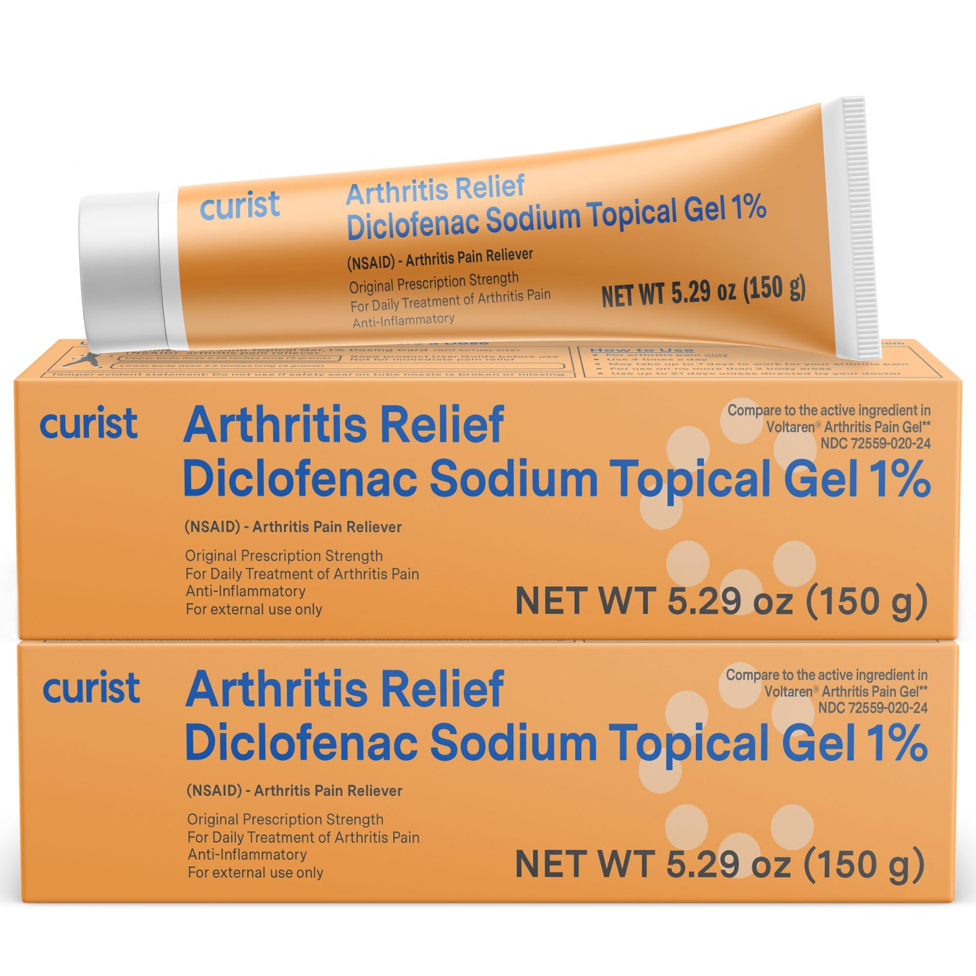 Curist Diclofenac Sodium Topical Gel 1 Percent 150g - Joint Pain Relief for Hand Pain, Foot, Knee Pain, Elbow, or Ankle Discomfort - 1% Gel - 2 Pack Curist Au supplements