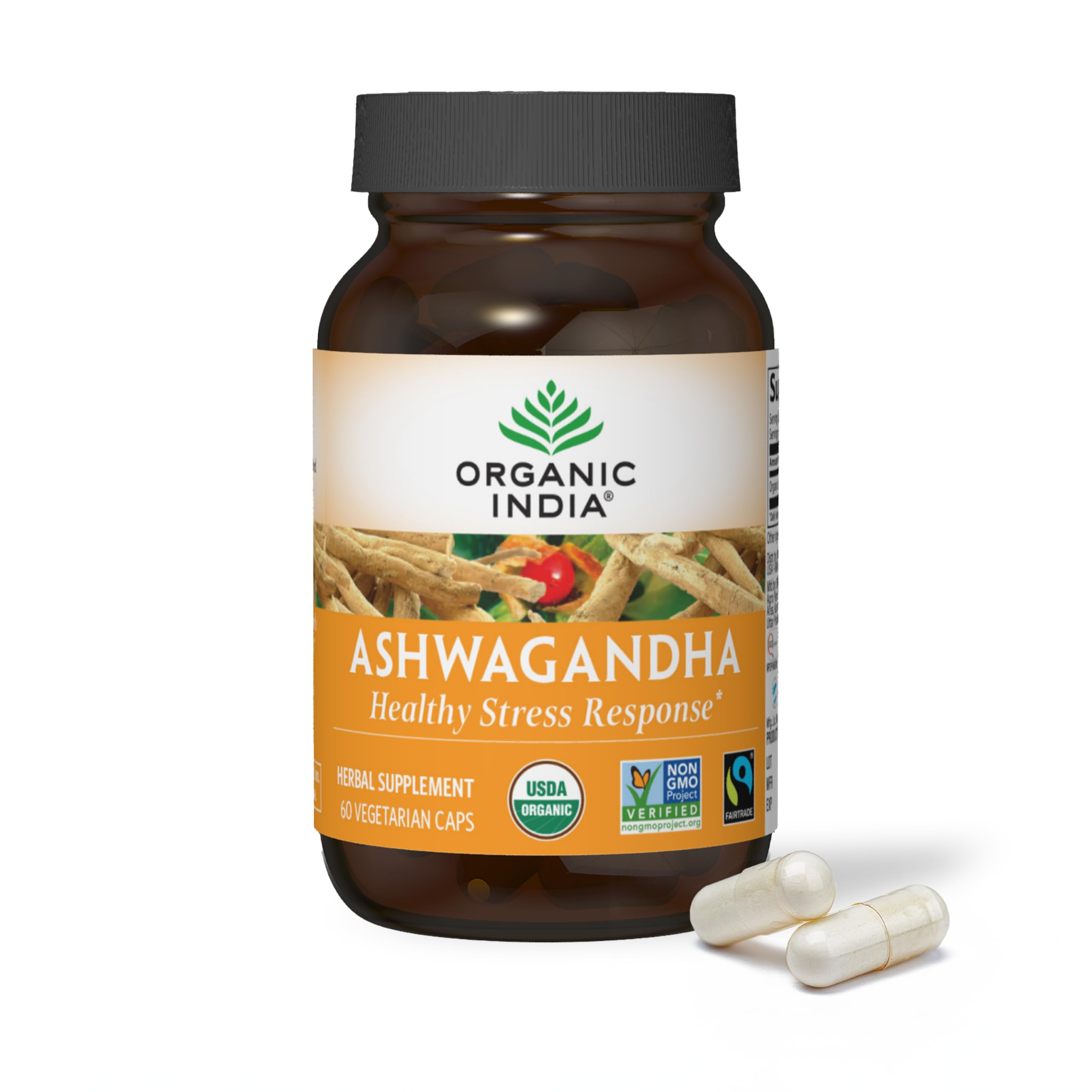 ORGANIC INDIA Ashwagandha Capsules - Organic Ashwagandha Supplement - Vegan Ashwagandha Root, Gluten-Free, Kosher, Non-GMO, Supports Stress Relief, Energy, and Sleep - 60 Capsules ORGANIC INDIA Au supplements